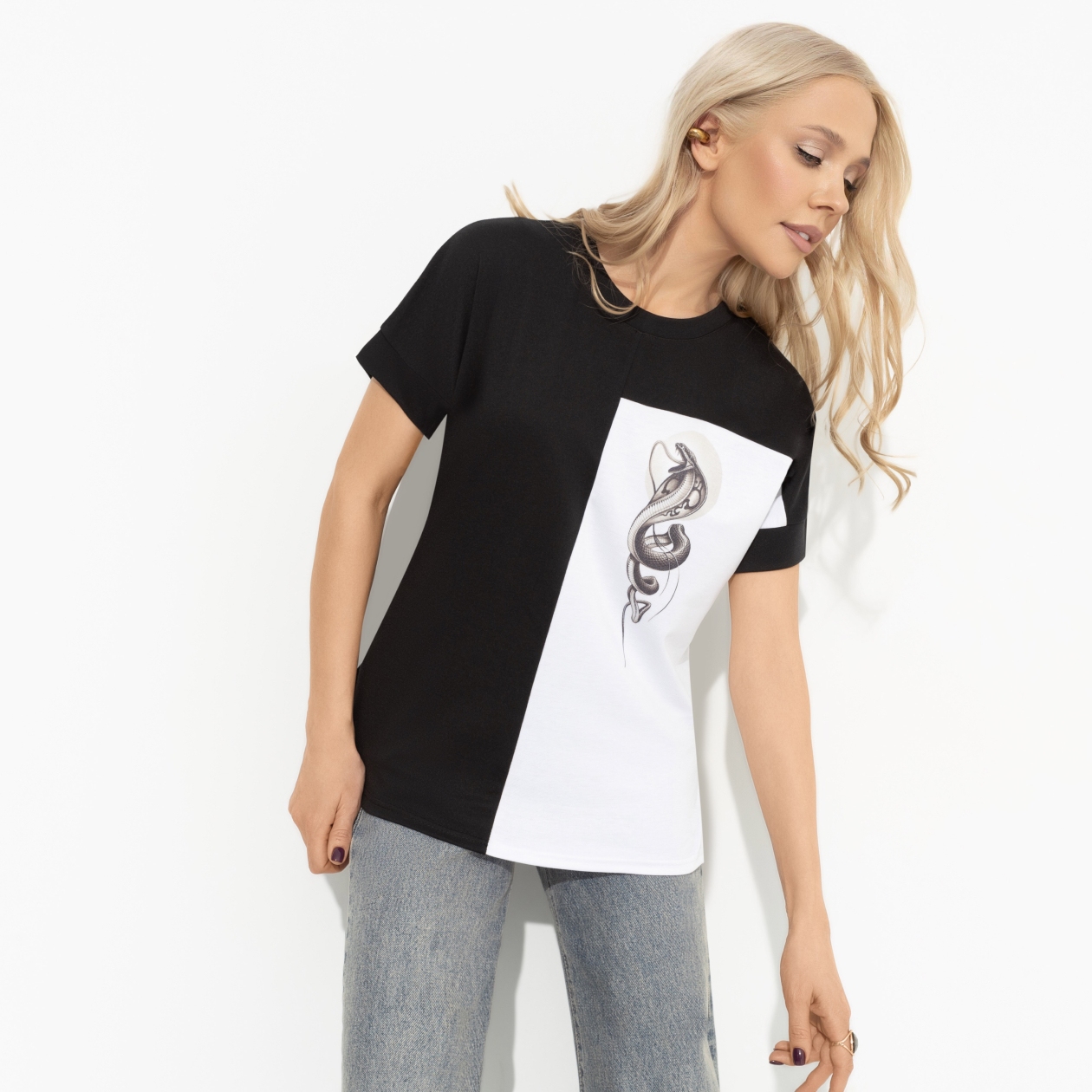 СТ. ЦЕНА 1090 руб//Футболка комбинированная, Ты в деле (snake)