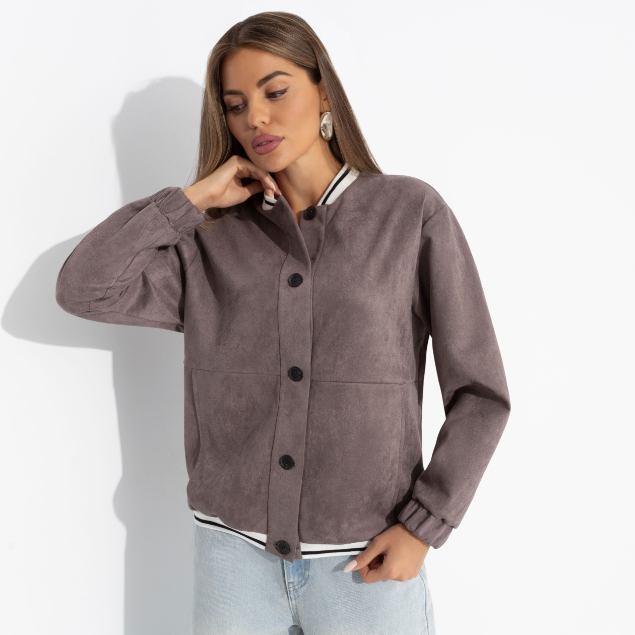 СТ. ЦЕНА 1950 руб//Бомбер из мягкой замши, Любуйся мной (коричневый)