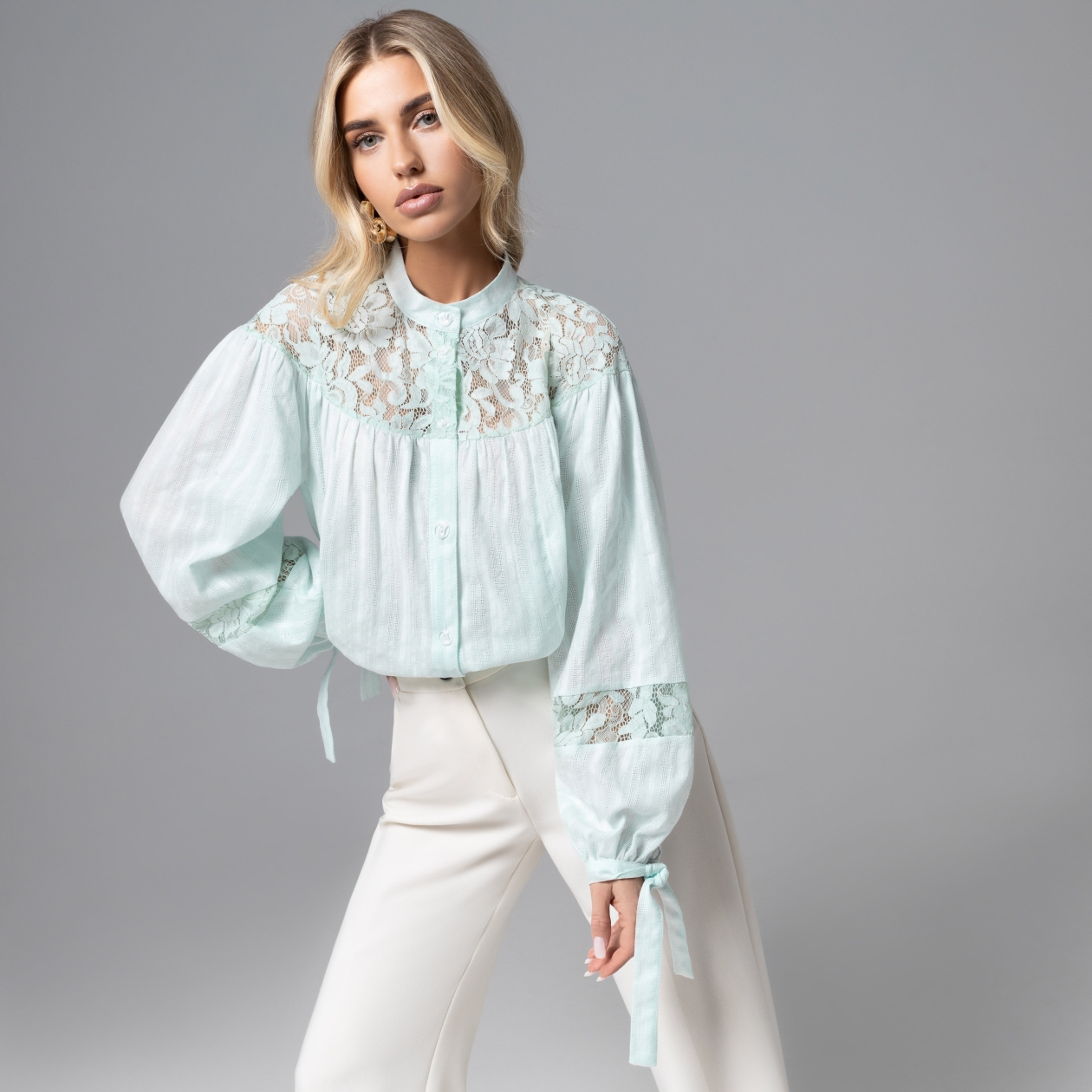 СТ. ЦЕНА 2290 руб//Рубашка из хлопка в стиле бохо, Лучше других (нежная мята)