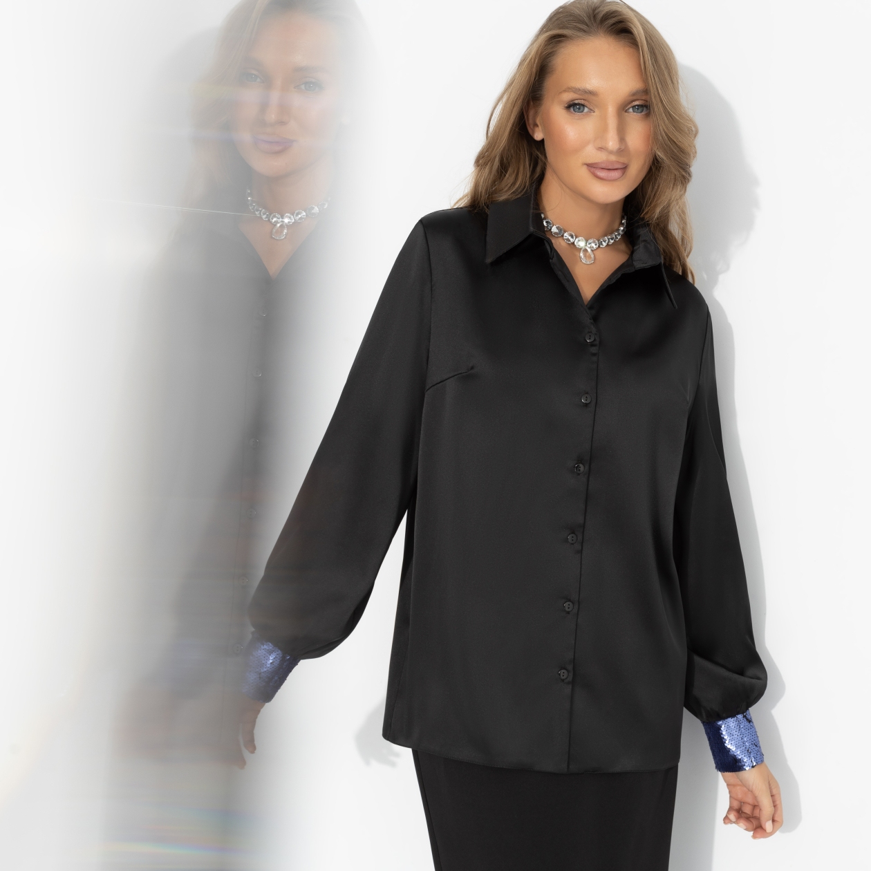 СТ. ЦЕНА 1690 руб//Рубашка с акцентными манжетами, Лабиринт обещаний (роскошь)