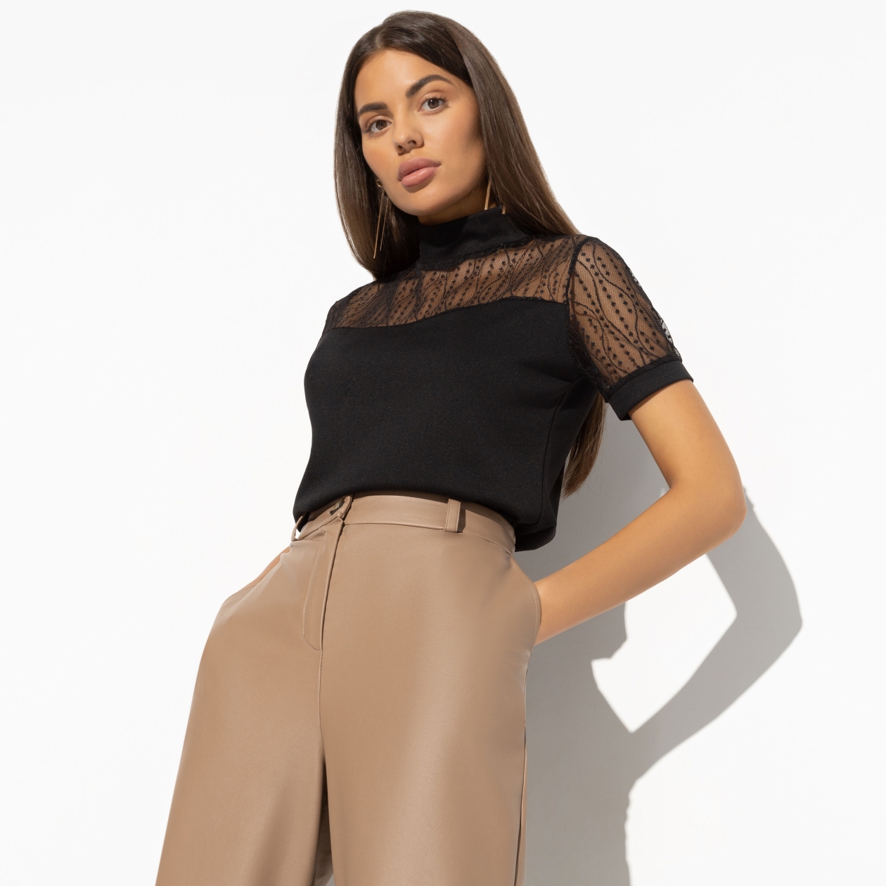 СТ. ЦЕНА 1190 руб//Водолазка с кружевом, С тобой вдвоём (black)