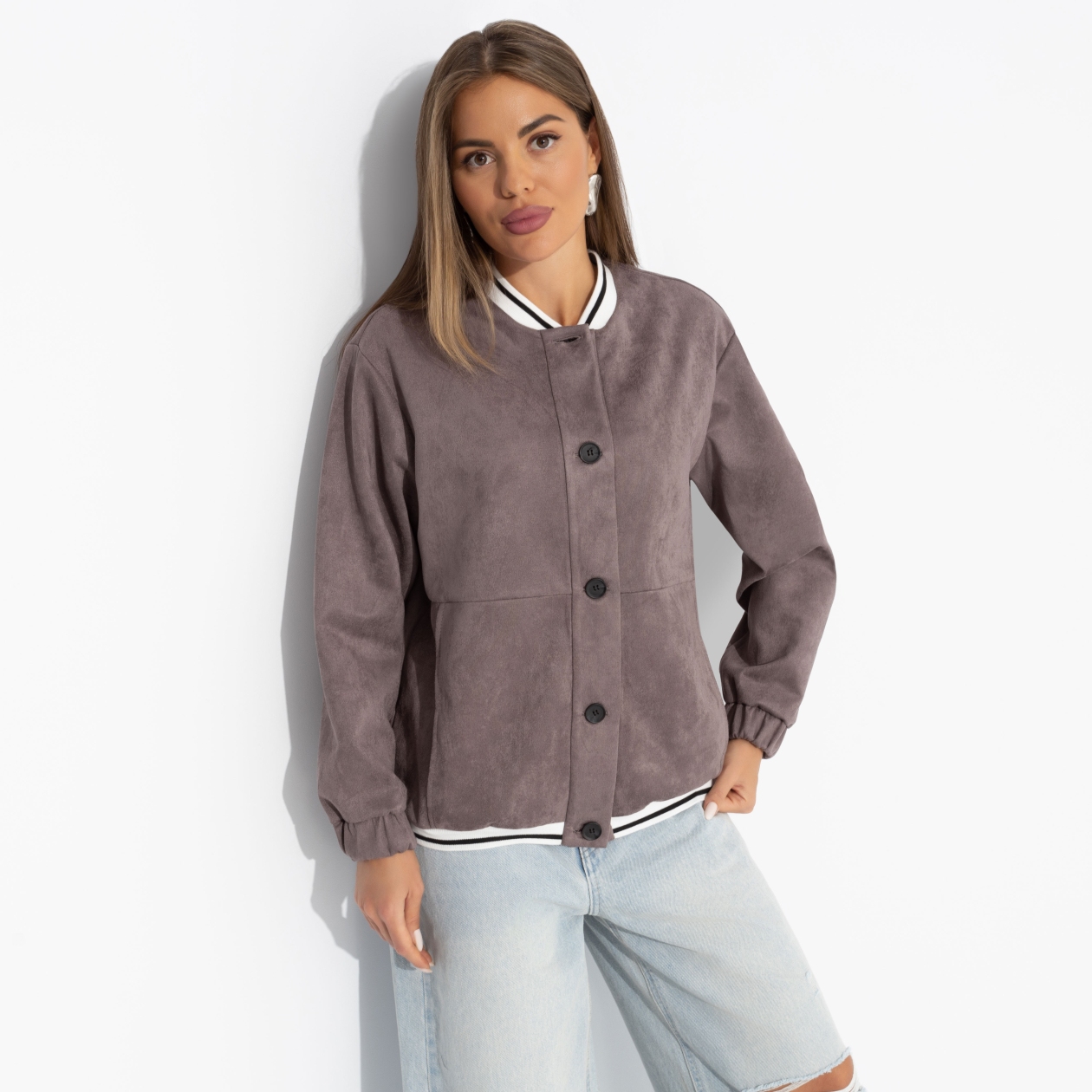 СТ. ЦЕНА 1950 руб//Бомбер из мягкой замши, Любуйся мной (коричневый)