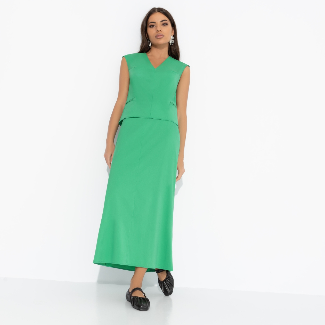 СТ. ЦЕНА 2190 руб//Костюм с юбкой из лёгкой ткани, Подход со вкусом (green, 2 в 1)