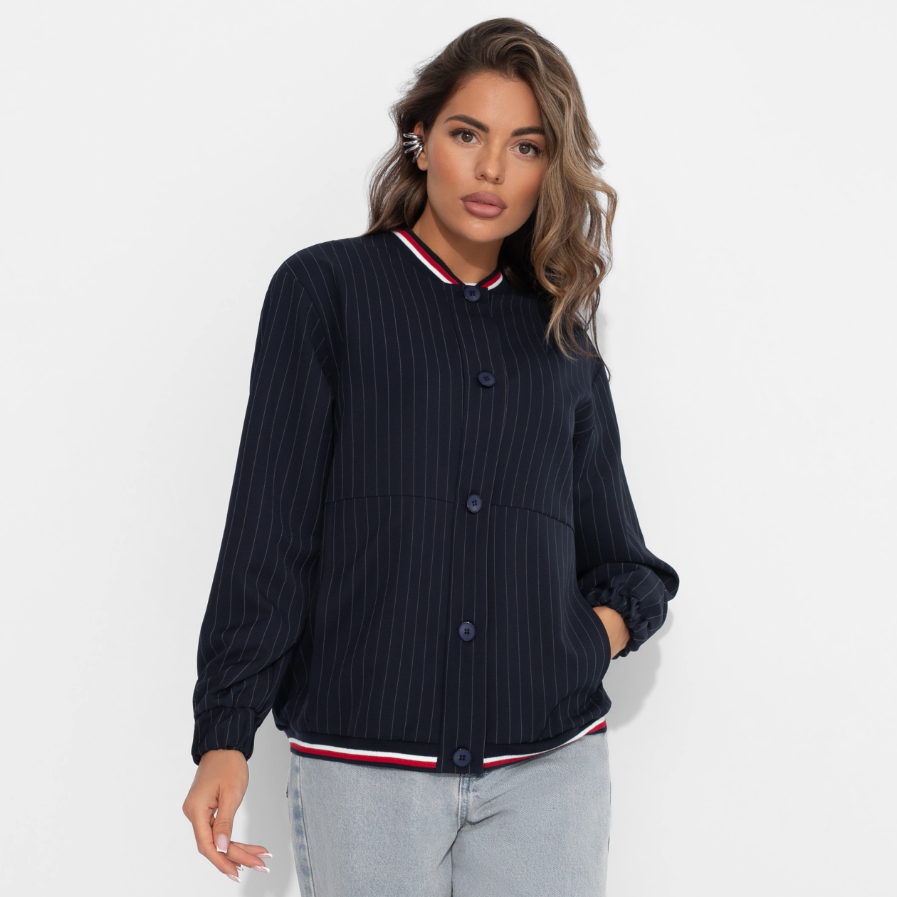 СТ. ЦЕНА 1750 руб//Бомбер в полоску, Любуйся мной (синий)