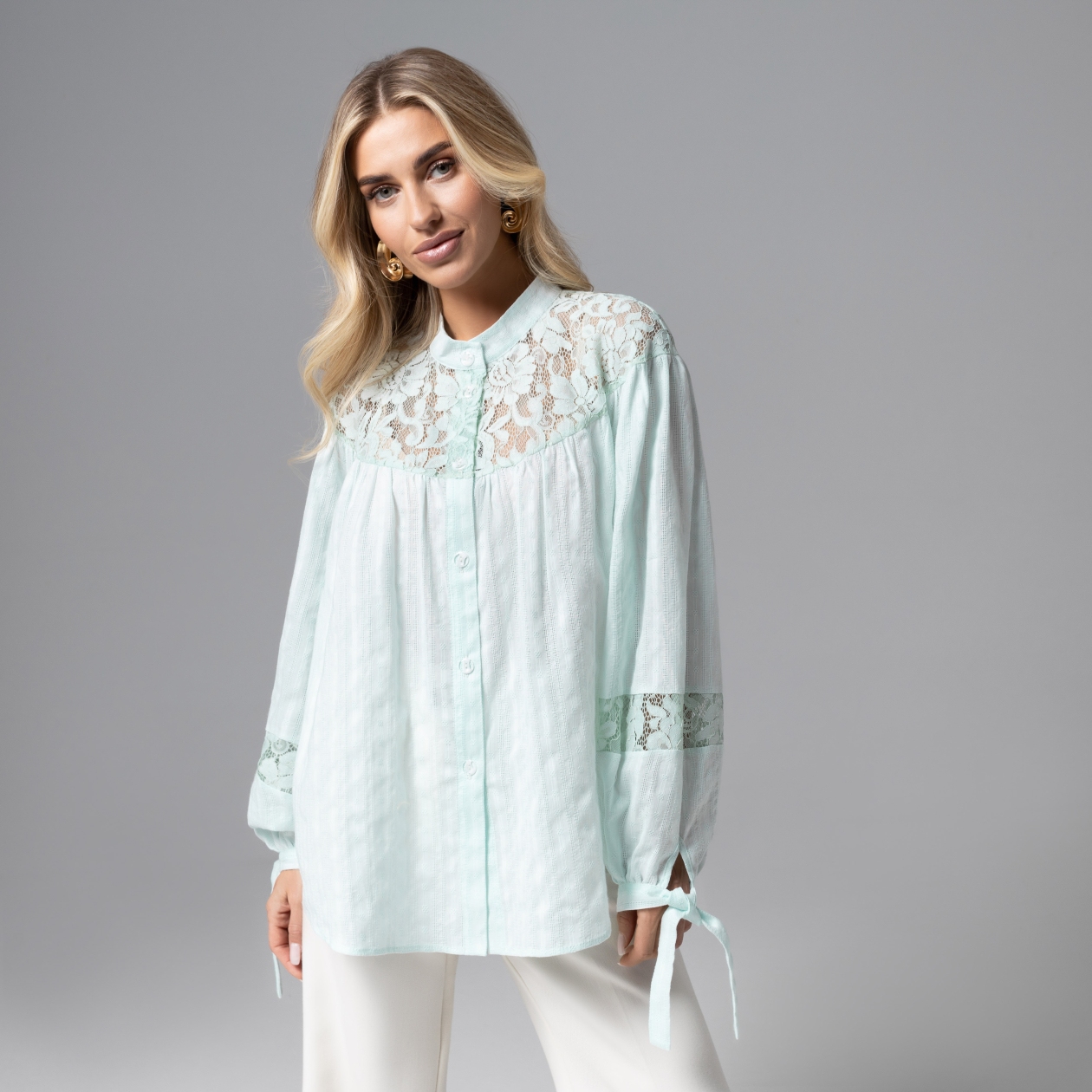 СТ. ЦЕНА 2290 руб//Рубашка из хлопка в стиле бохо, Лучше других (нежная мята)