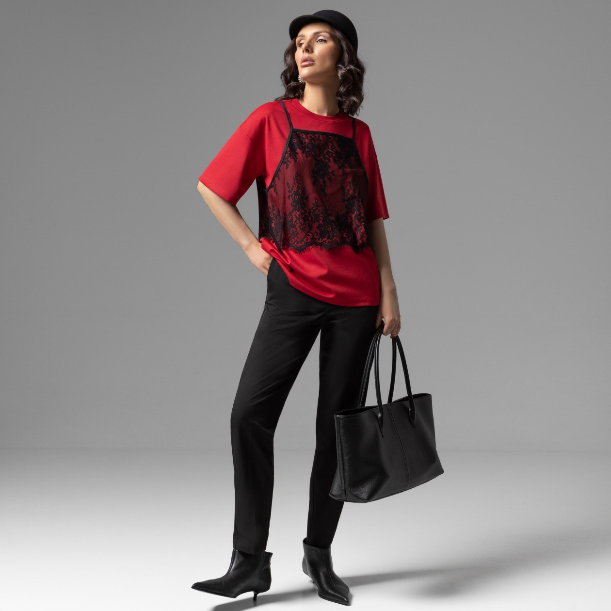 СТ. ЦЕНА 1790 руб//Футболка со съемным топом, Модный тандем (красный 2 в 1)