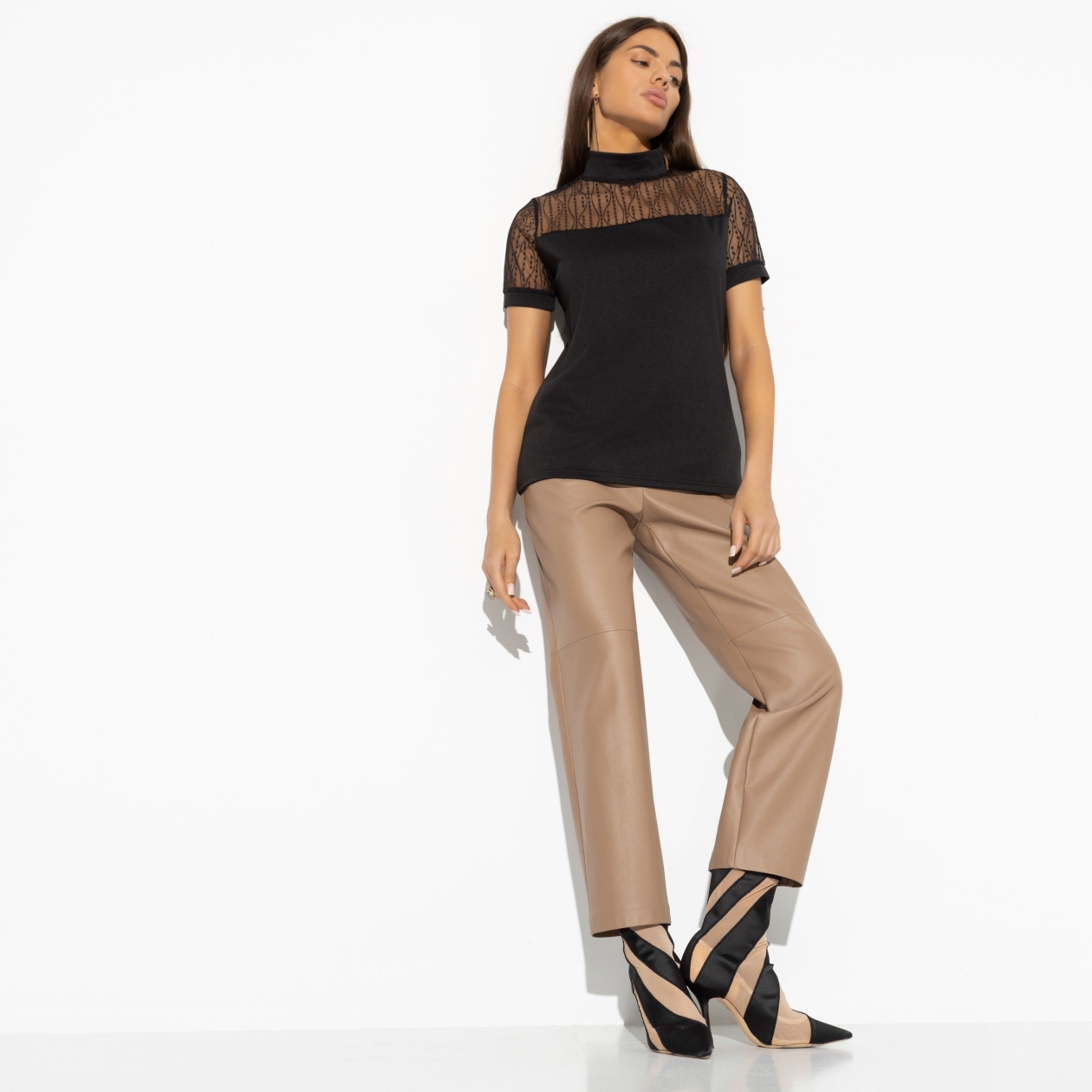 СТ. ЦЕНА 1190 руб//Водолазка с кружевом, С тобой вдвоём (black)