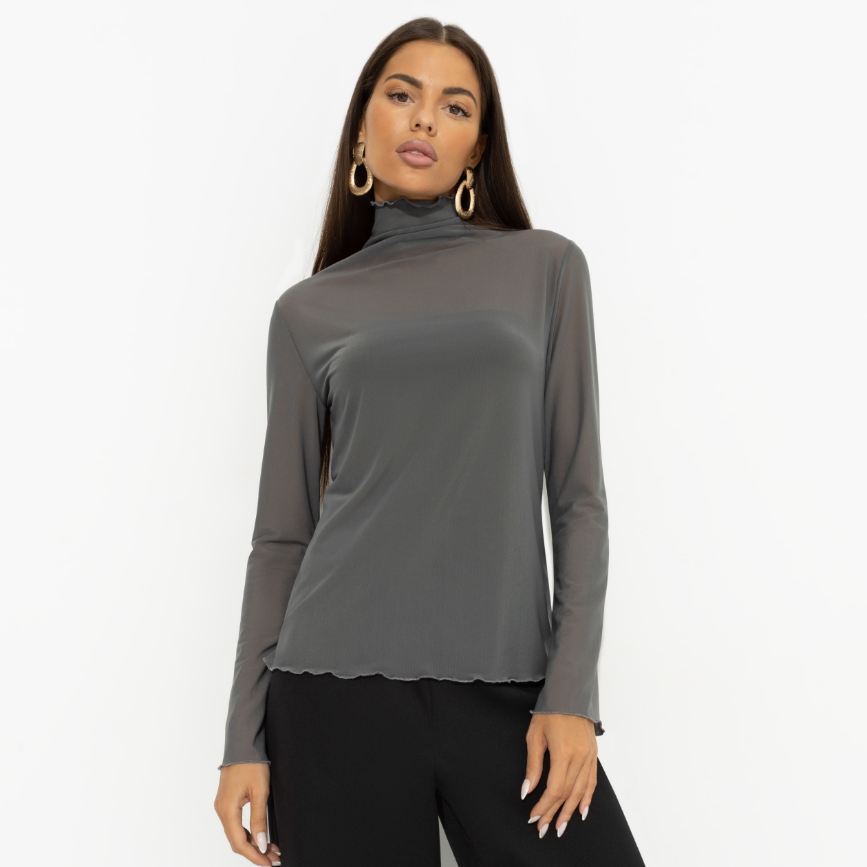 СТ. ЦЕНА 1690 руб//Водолазка полупрозрачная с топом, Внешнее великолепие (gray 2 в 1)