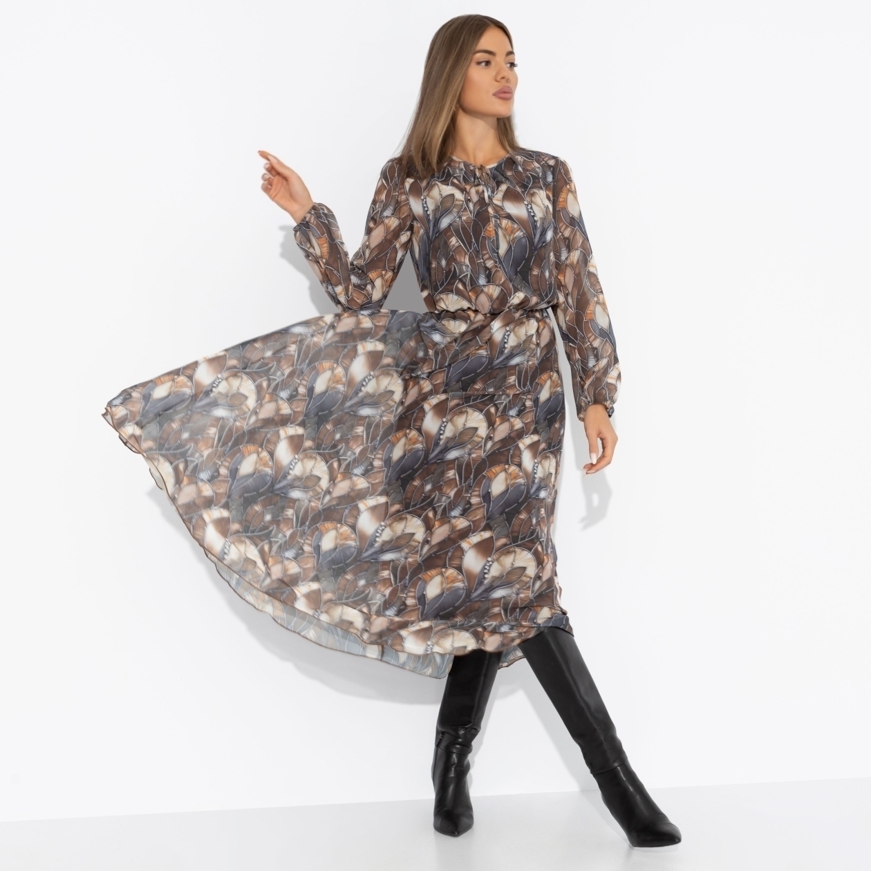 СТ. ЦЕНА 2750 руб//Платье нарядное на подкладе, Летящие мгновения (brown)