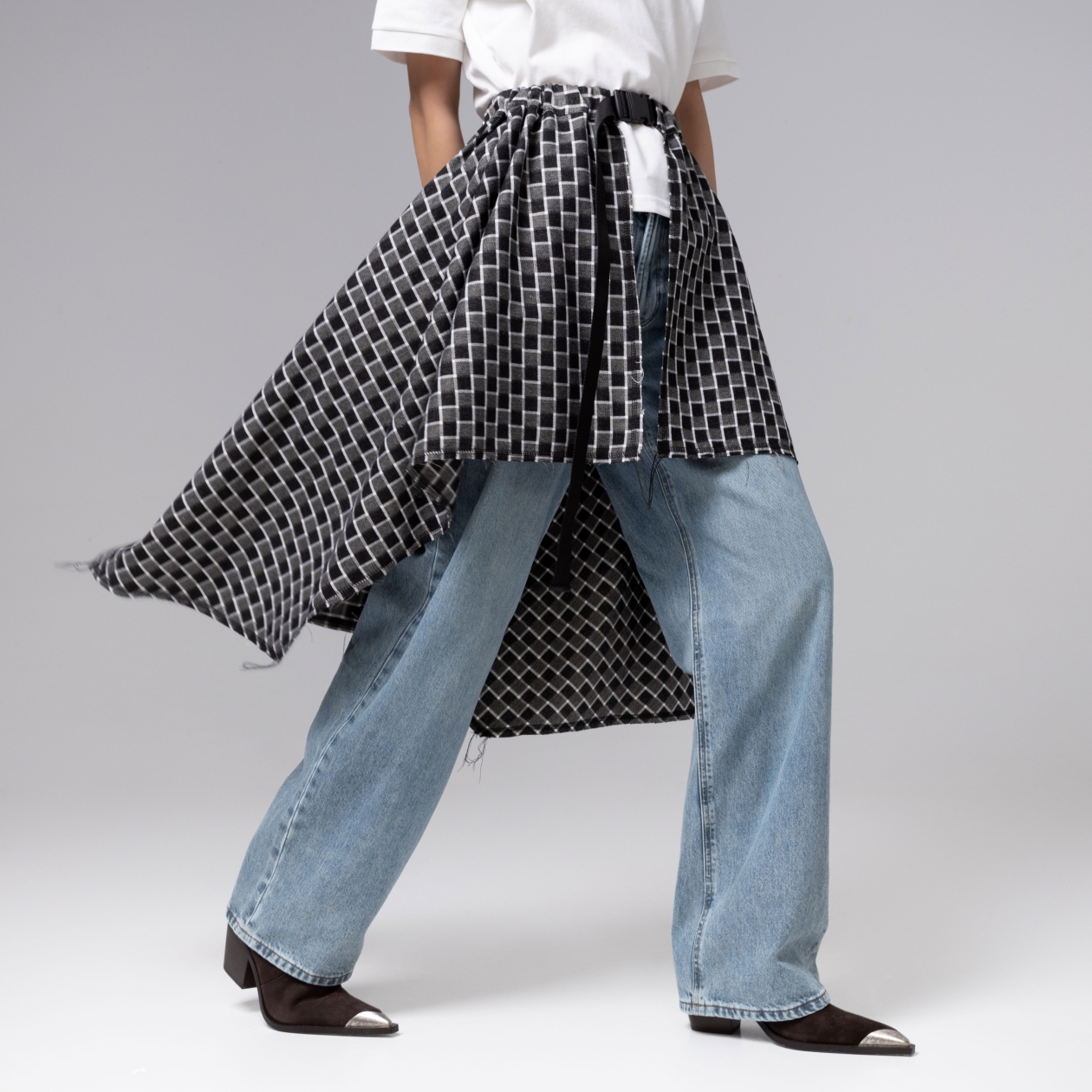 СТ. ЦЕНА 1690 руб//Юбка-килт дизайнерская, Игра теней (серый)