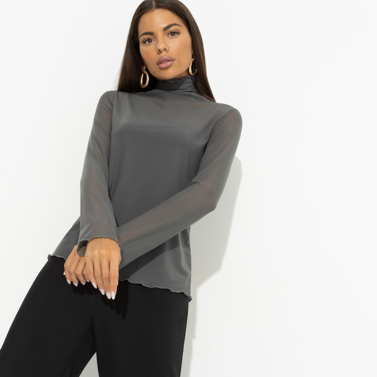 СТ. ЦЕНА 1690 руб//Водолазка полупрозрачная с топом, Внешнее великолепие (gray 2 в 1)