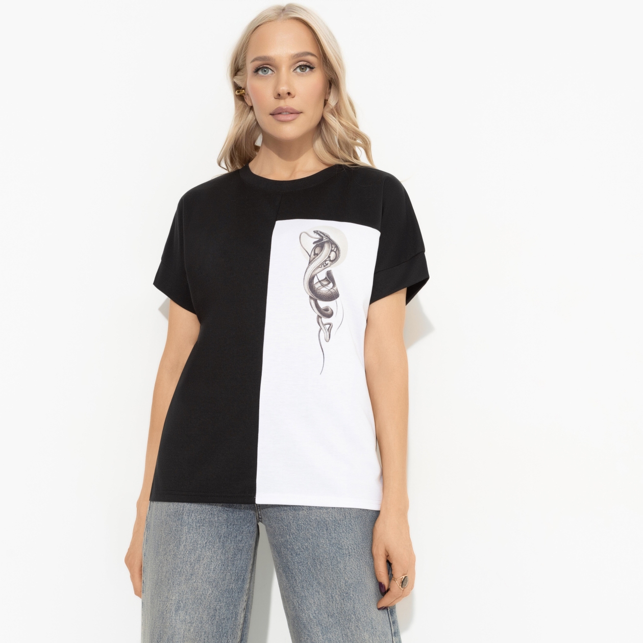 СТ. ЦЕНА 1090 руб//Футболка комбинированная, Ты в деле (snake)