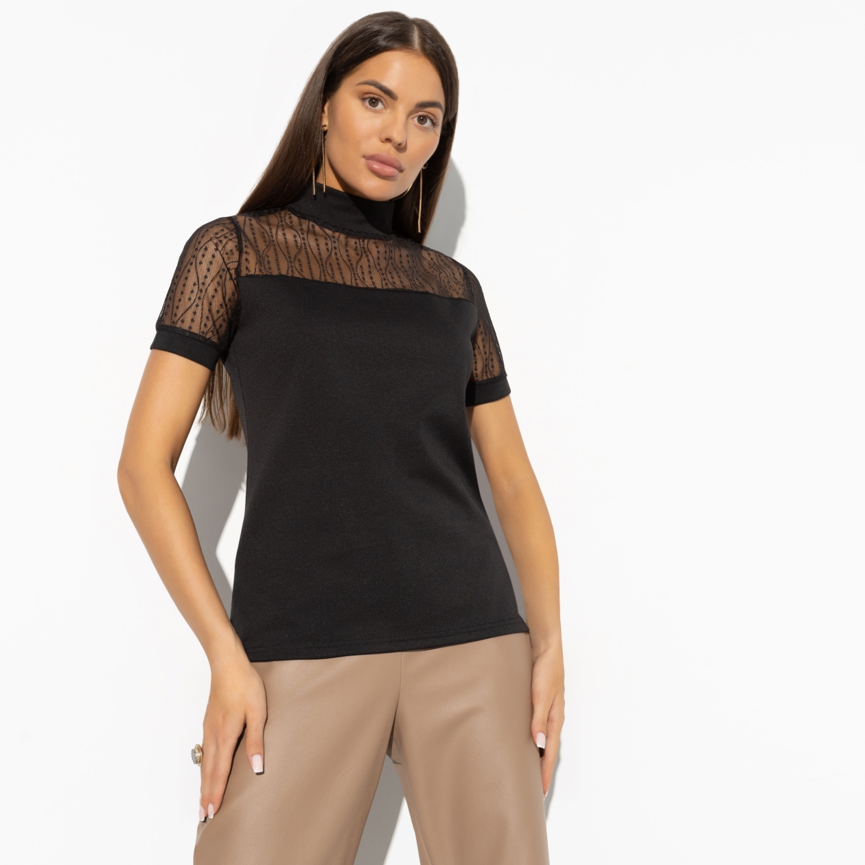 СТ. ЦЕНА 1190 руб//Водолазка с кружевом, С тобой вдвоём (black)