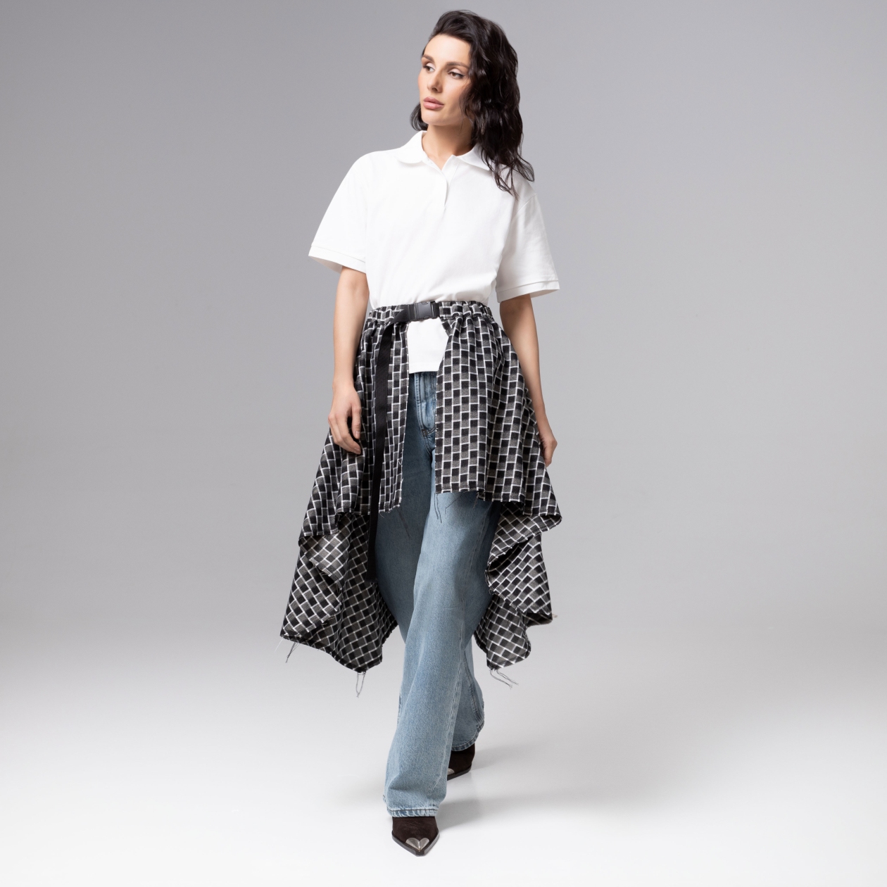 СТ. ЦЕНА 1690 руб//Юбка-килт дизайнерская, Игра теней (серый)