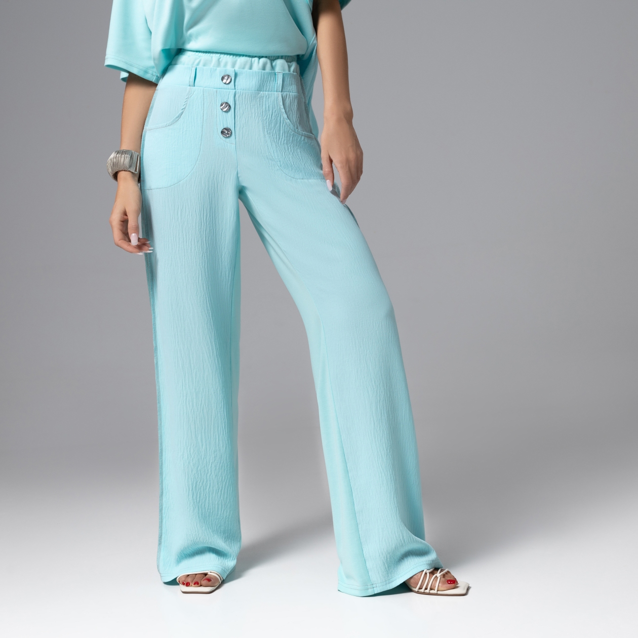 СТ. ЦЕНА 2490 руб//Брюки с двойным поясом, Раскованный шик (лазурные)