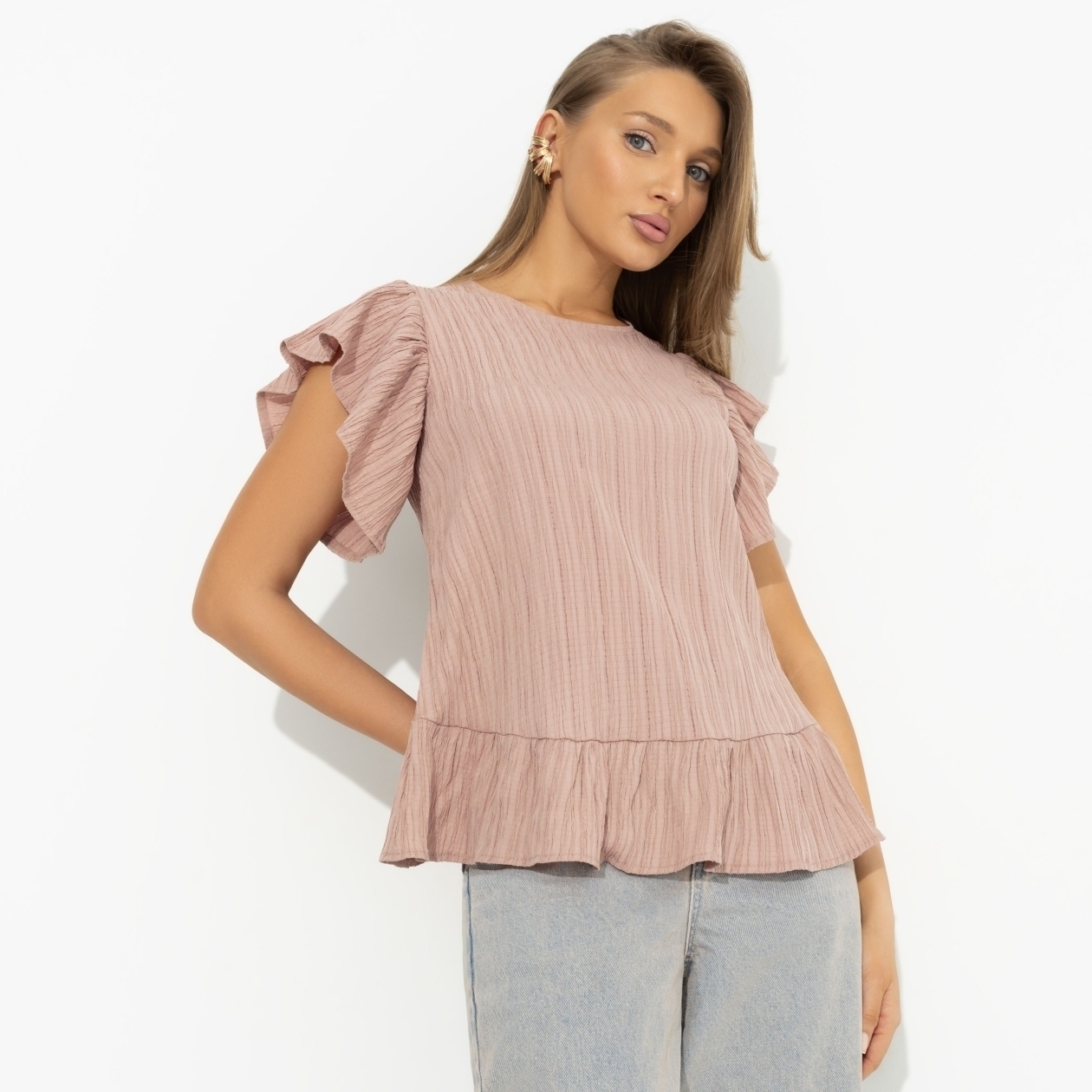 СТ. ЦЕНА 1490 руб//Блуза из жатой ткани, Потому что нужно! (коричневая)