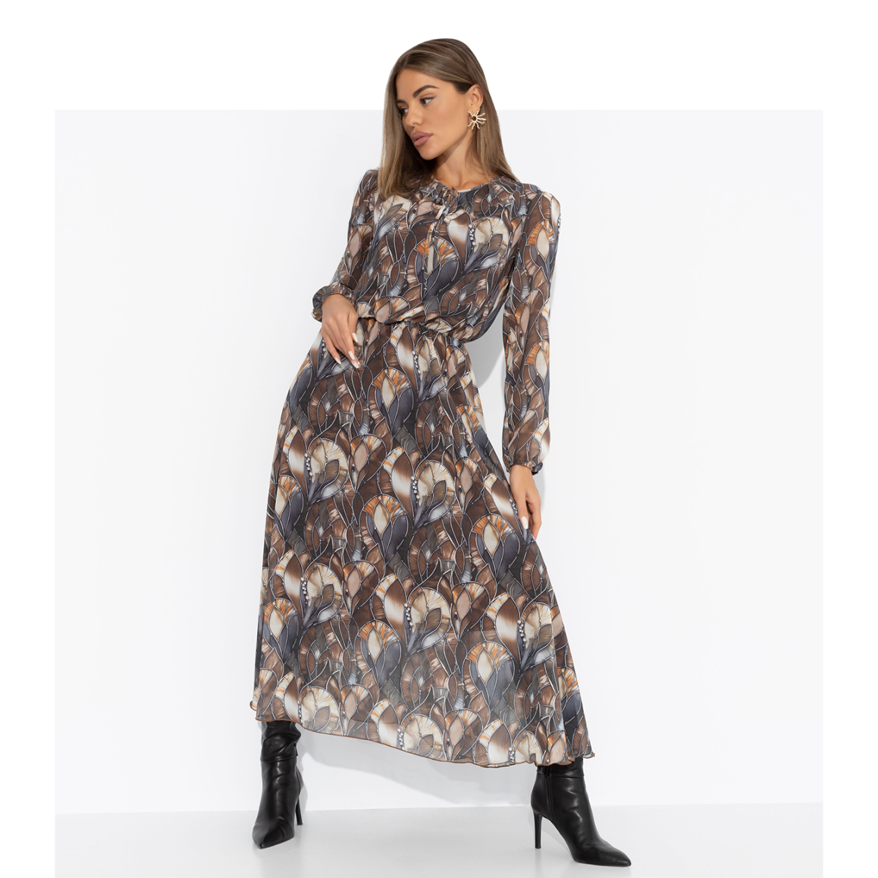 СТ. ЦЕНА 2750 руб//Платье нарядное на подкладе, Летящие мгновения (brown)