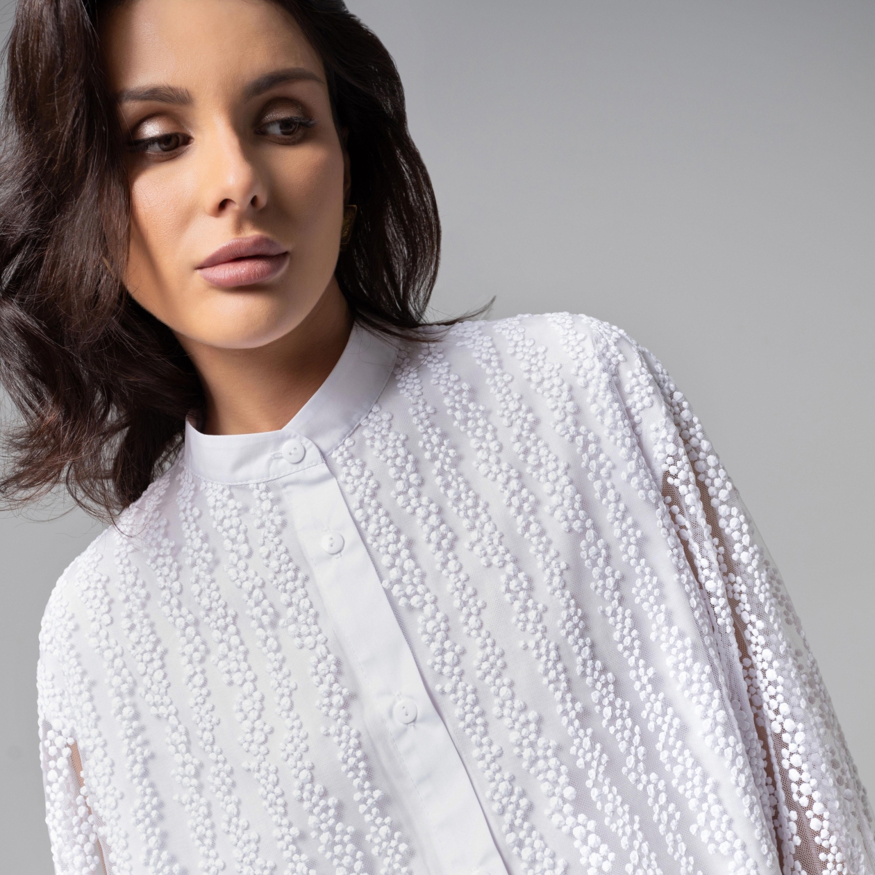 СТ. ЦЕНА 2390 руб//Рубашка комбинированная с вышивкой, Вне конкуренции (white snow)