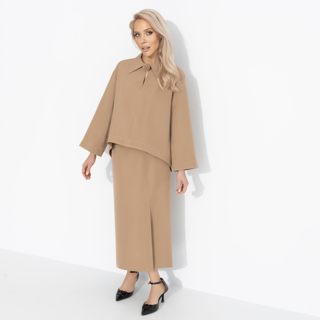 Комплект с юбкой и брошкой, Легкость эмоций (2 в 1, утренний кофе)