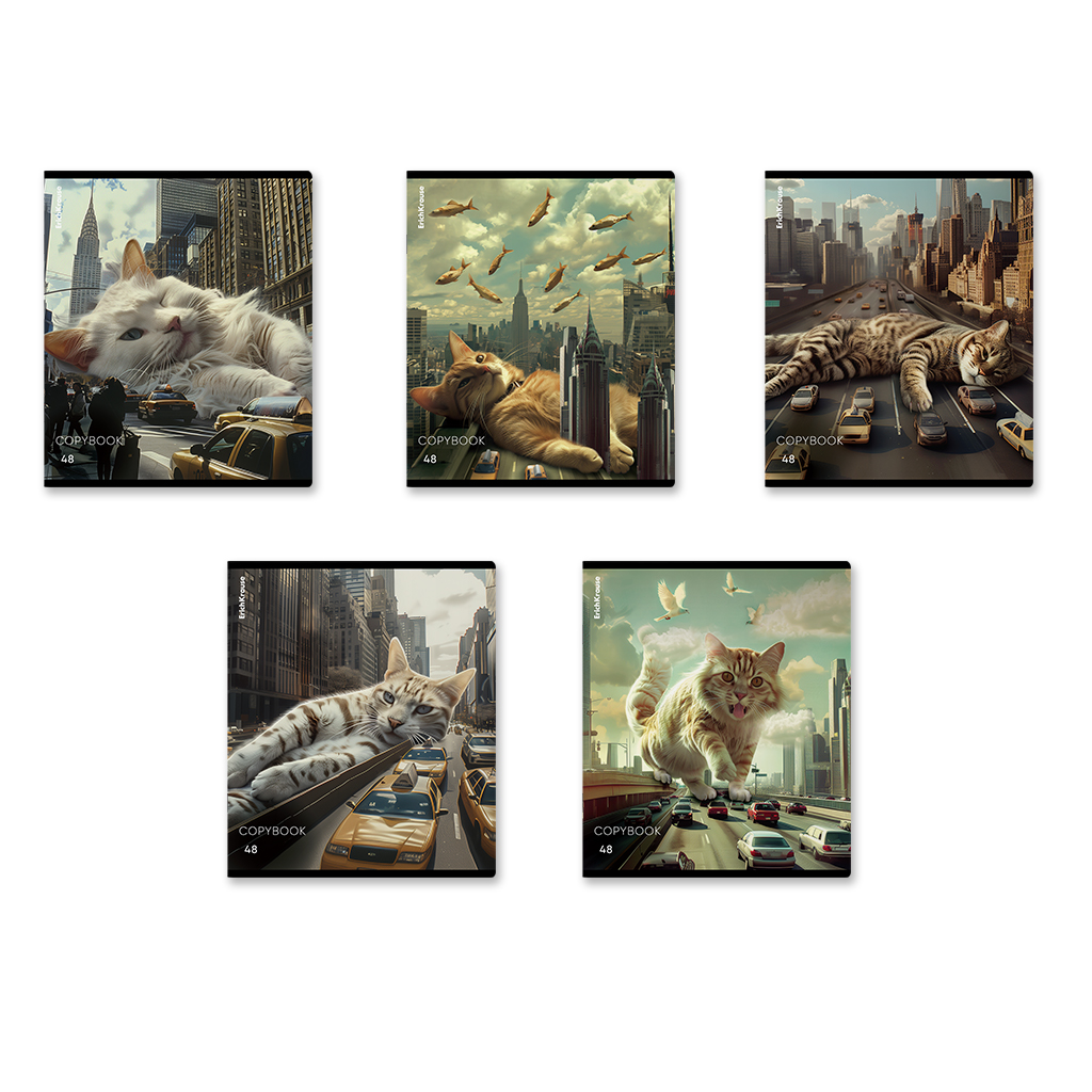48р. 130р.Тетрадь общая ученическая ErichKrause Big City Cats, 48 листов, клетка, глянцевая ламинация_MIX-PACK