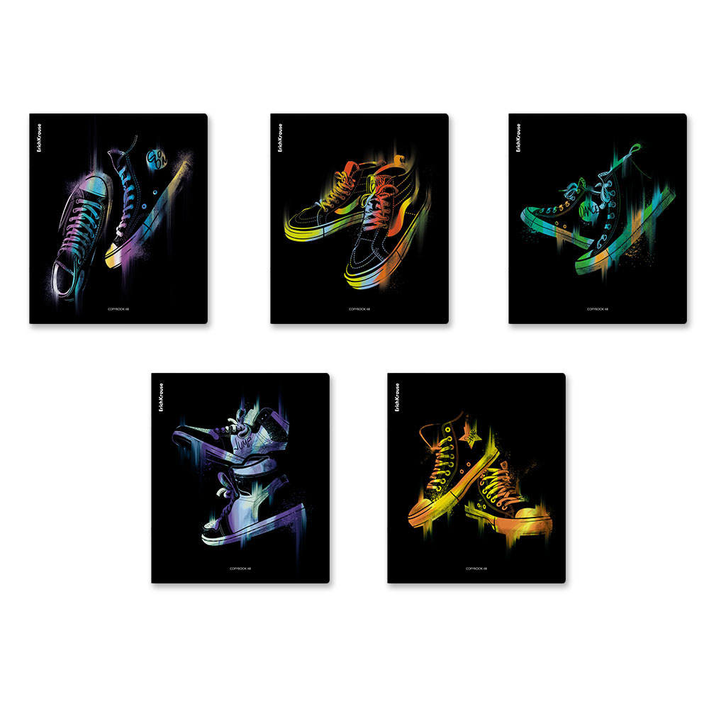 55р. 130р.Тетрадь общая ученическая ErichKrause Sneakers, 48 листов, клетка, ламинация soft-touch+выборочный УФ-лак_MIX-PACK