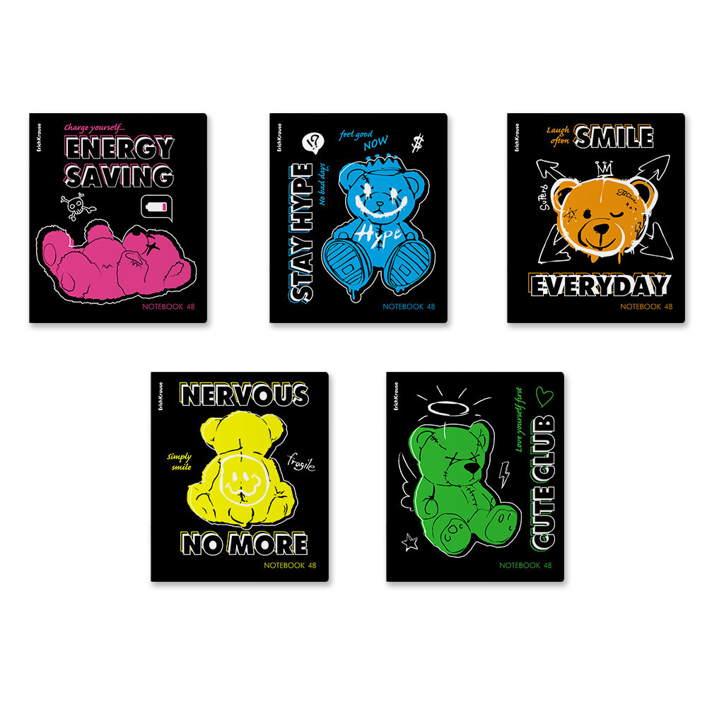 44р. 130р.Тетрадь общая ученическая ErichKrause Low Battery, 48 листов, клетка, матовая ламинация+выборочный УФ-лак_MIX-PACK