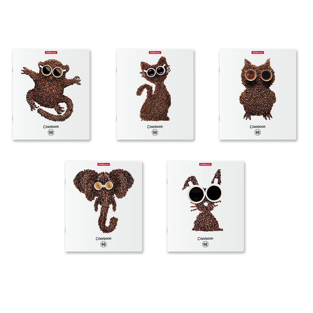 38р. 130р.Тетрадь общая ученическая ErichKrause Кофейные метаморфозы, 48 листов, клетка, выборочный УФ-лак_MIX-PACK