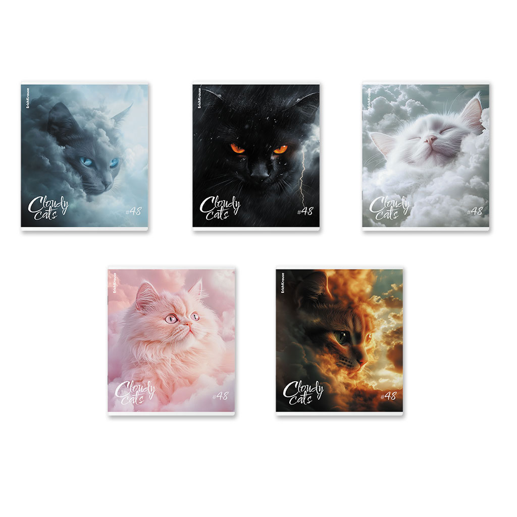 51р. 130р.Тетрадь общая ученическая ErichKrause Cloudy Cats, 48 листов, клетка, матовая ламинация_MIX-PACK
