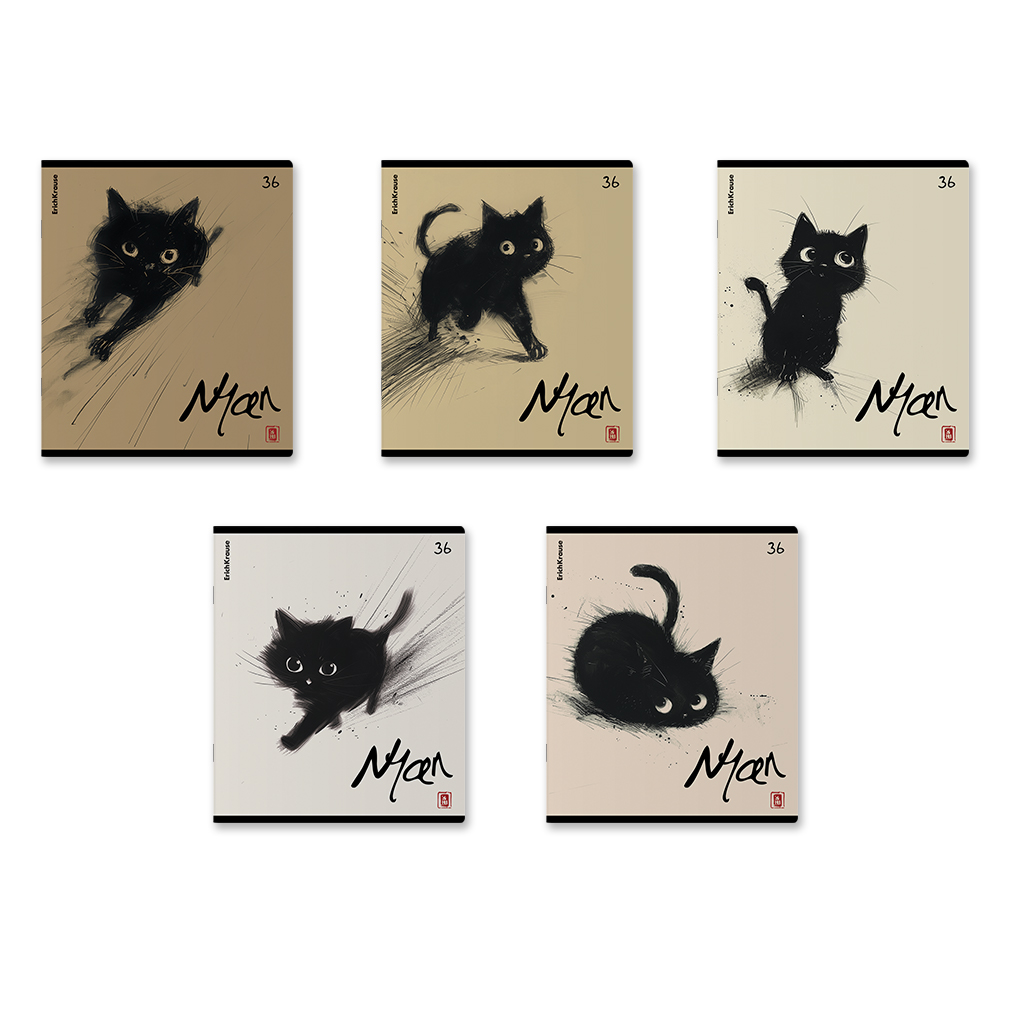 36р. 130р.Тетрадь общая ученическая ErichKrause Blur Cat, 36 листов, клетка_MIX-PACK