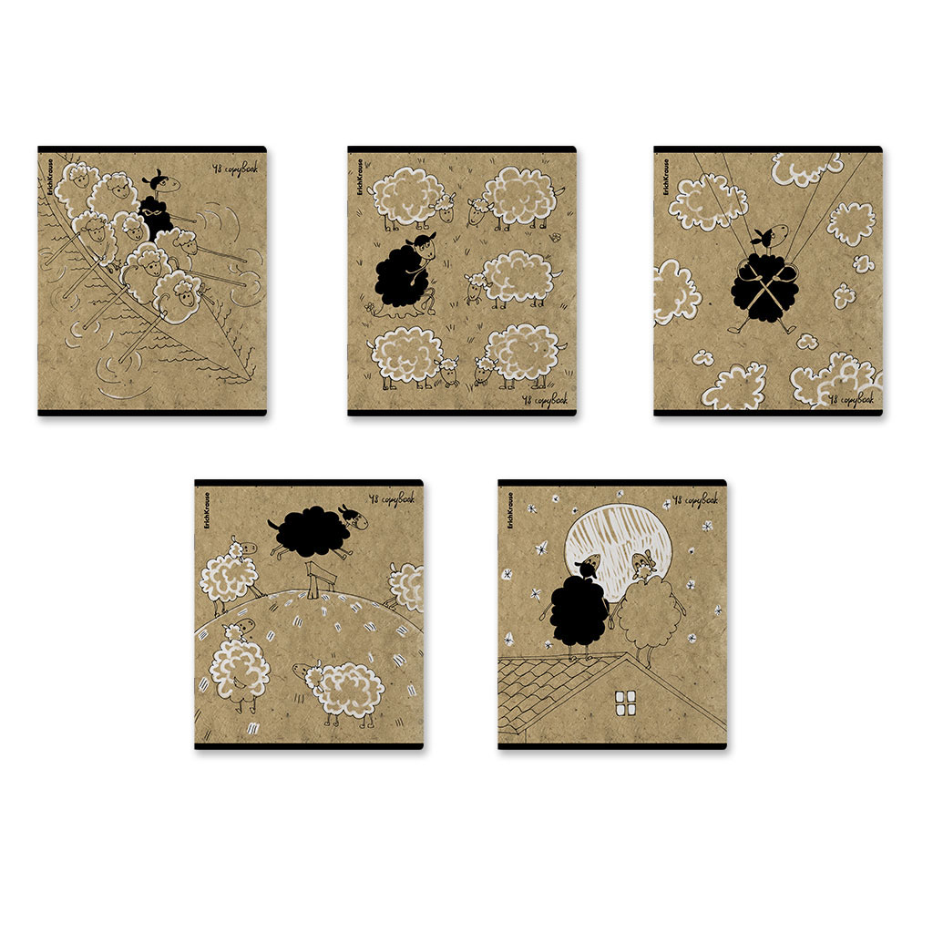 36р. 130р.Тетрадь общая ученическая ErichKrause Овечки, 48 листов, клетка, крафт-картон_MIX-PACK