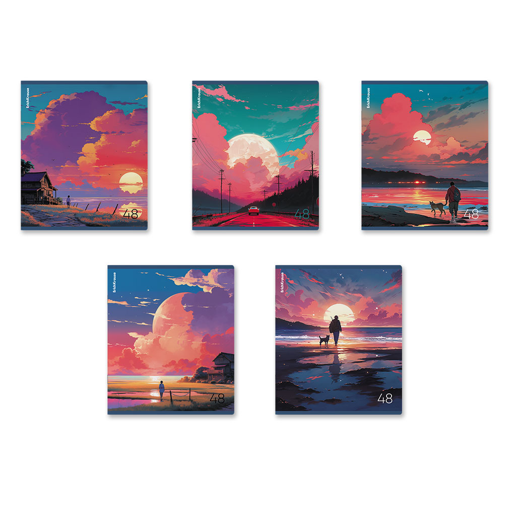 40р. 130р.Тетрадь общая ученическая ErichKrause Бирюзовые миры, 48 листов, клетка, матовая ламинация_MIX-PACK