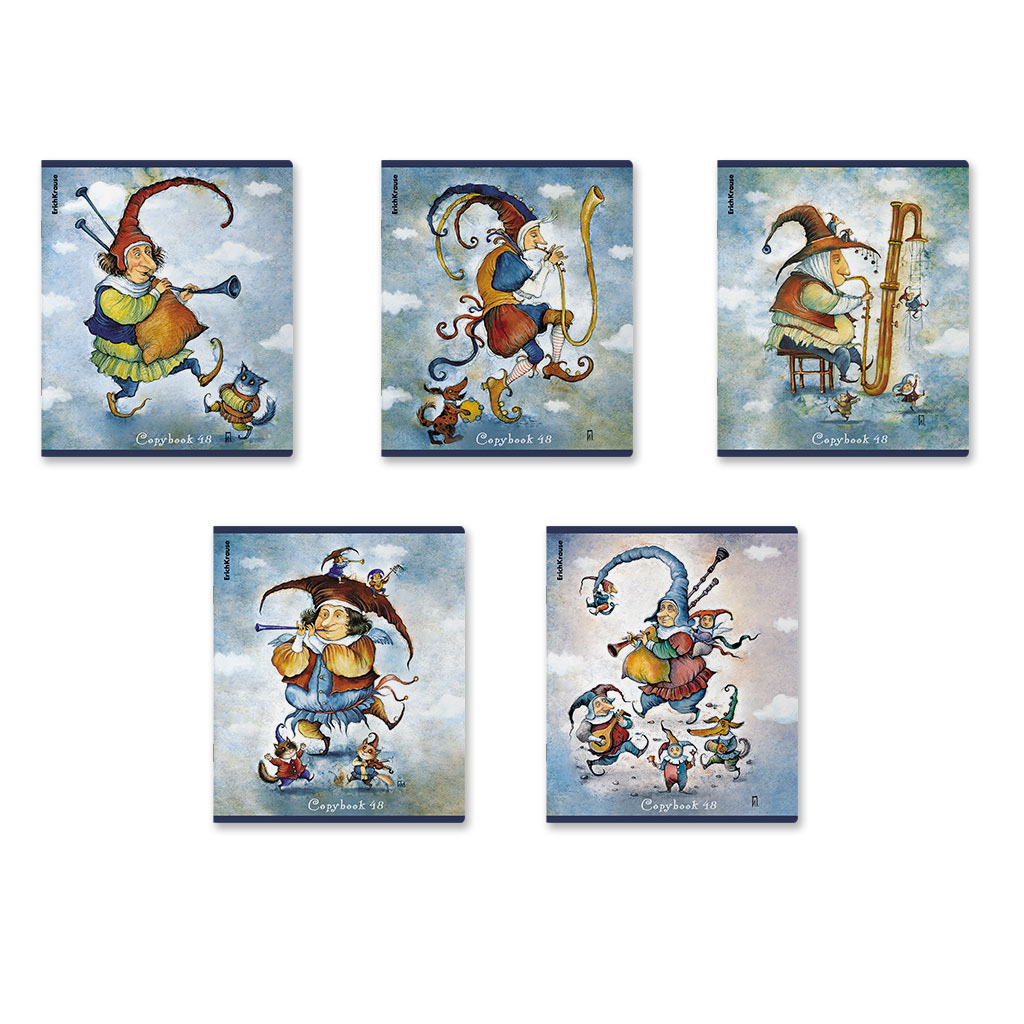 48р. 130р.Тетрадь общая ученическая ErichKrause Музыканты, 48 листов, клетка, матовая ламинация+выборочный УФ-лак, доп. лист_MIX-PACK