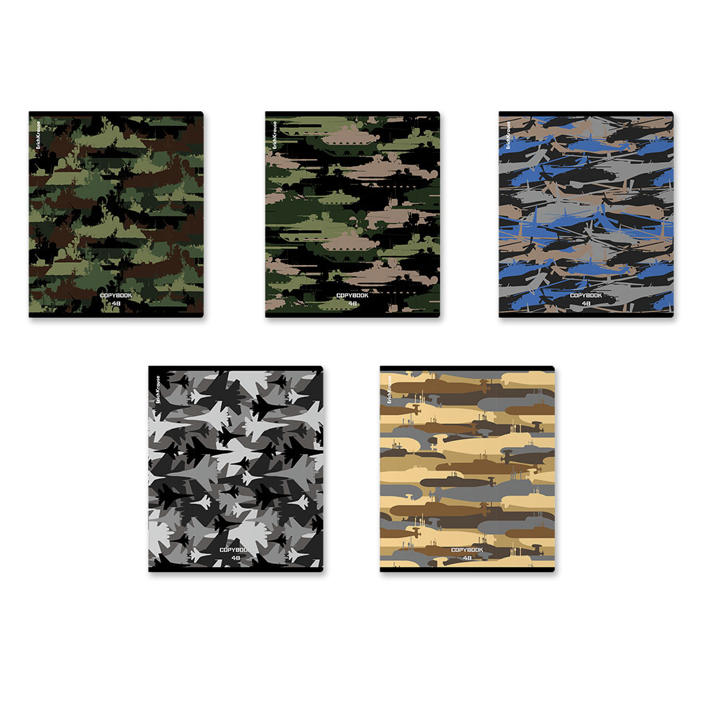 47р. 130р.Тетрадь общая ученическая ErichKrause Military, 48 листов, клетка, матовая ламинация+выборочный УФ-лак_MIX-PACK