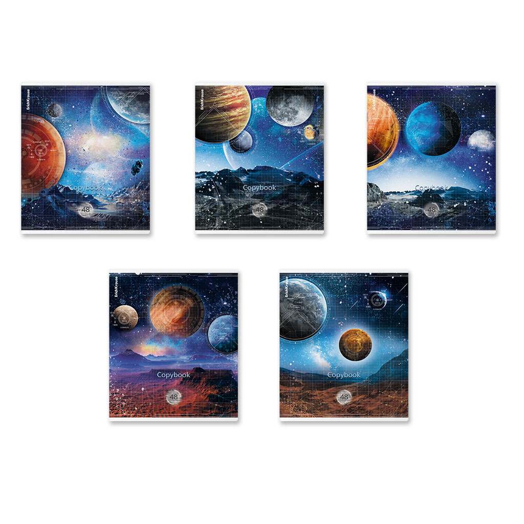 51р. 130р.Тетрадь общая ученическая ErichKrause Вселенная, 48 листов, клетка, металлизированная ламинация+твин-лак_MIX-PACK