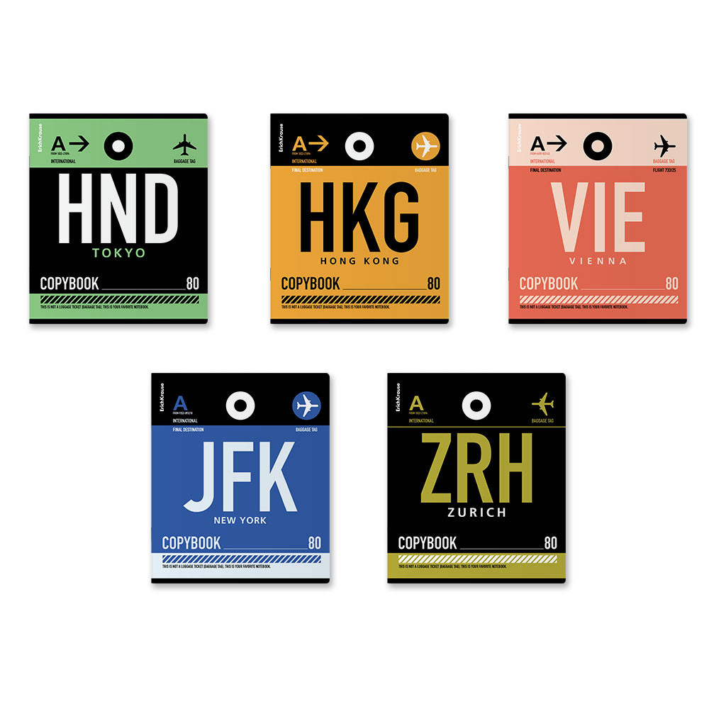 50р. 130р.Тетрадь общая ученическая ErichKrause Багажные бирки, 80 листов, клетка_MIX-PACK