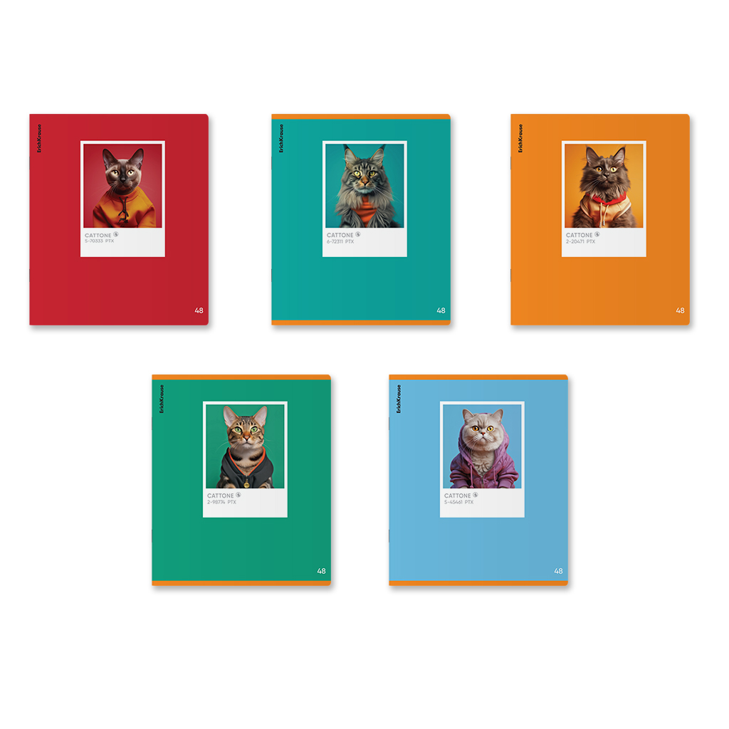 44р. 130р.Тетрадь общая ученическая ErichKrause CatTone, 48 листов, клетка, матовая ламинация+выборочный УФ-лак_MIX-PACK