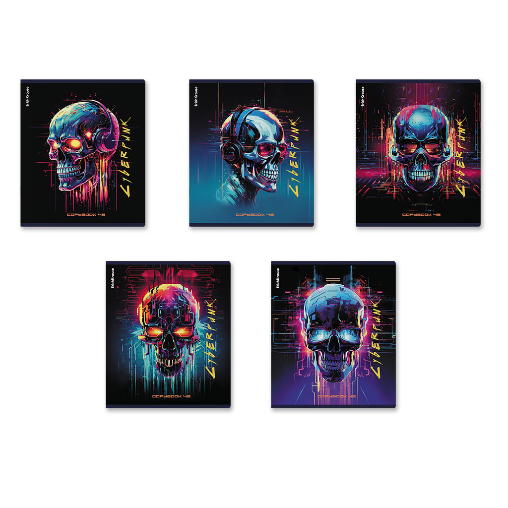 51р. 130р.Тетрадь общая ученическая ErichKrause Cyberpunk, 48 листов, клетка, металлизированная ламинация+твин-лак_MIX-PACK