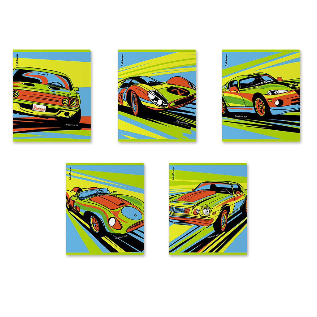 38р. 130р.Тетрадь общая ученическая ErichKrause Neon Car, 48 листов, клетка, глянцевая ламинация_MIX-PACK