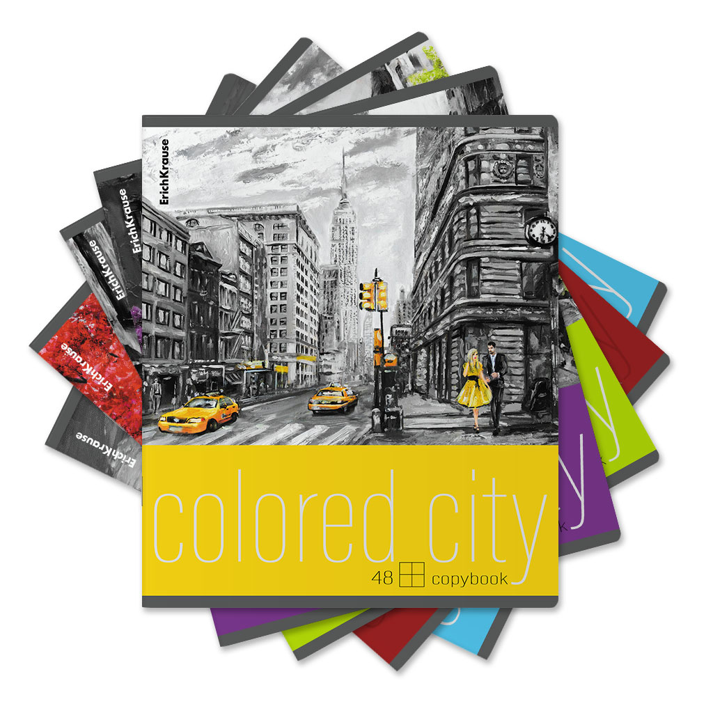 35р. 130р.Тетрадь общая ученическая ErichKrause Colored City, 48 листов, клетка_MIX-PACK