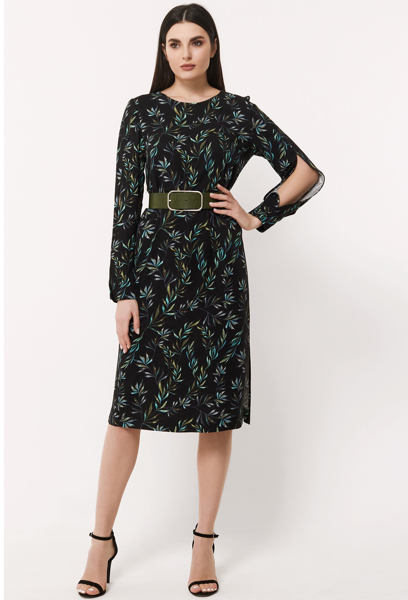 ст. цена2499руб.! Платье Bazalini 4458 черный в листья