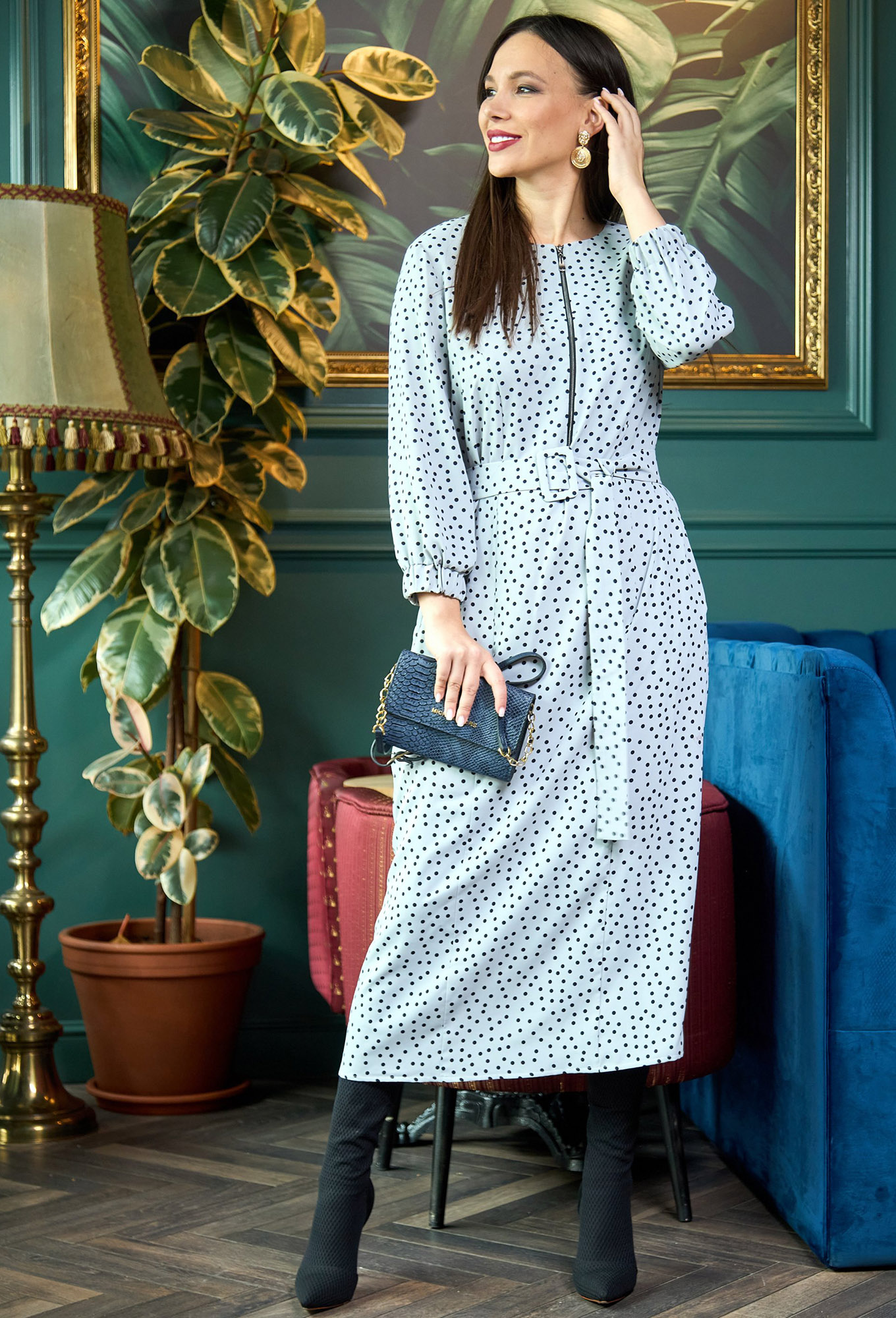 ст. цена2499руб.! Платье Anastasia Mak 903 серо-голубой горох