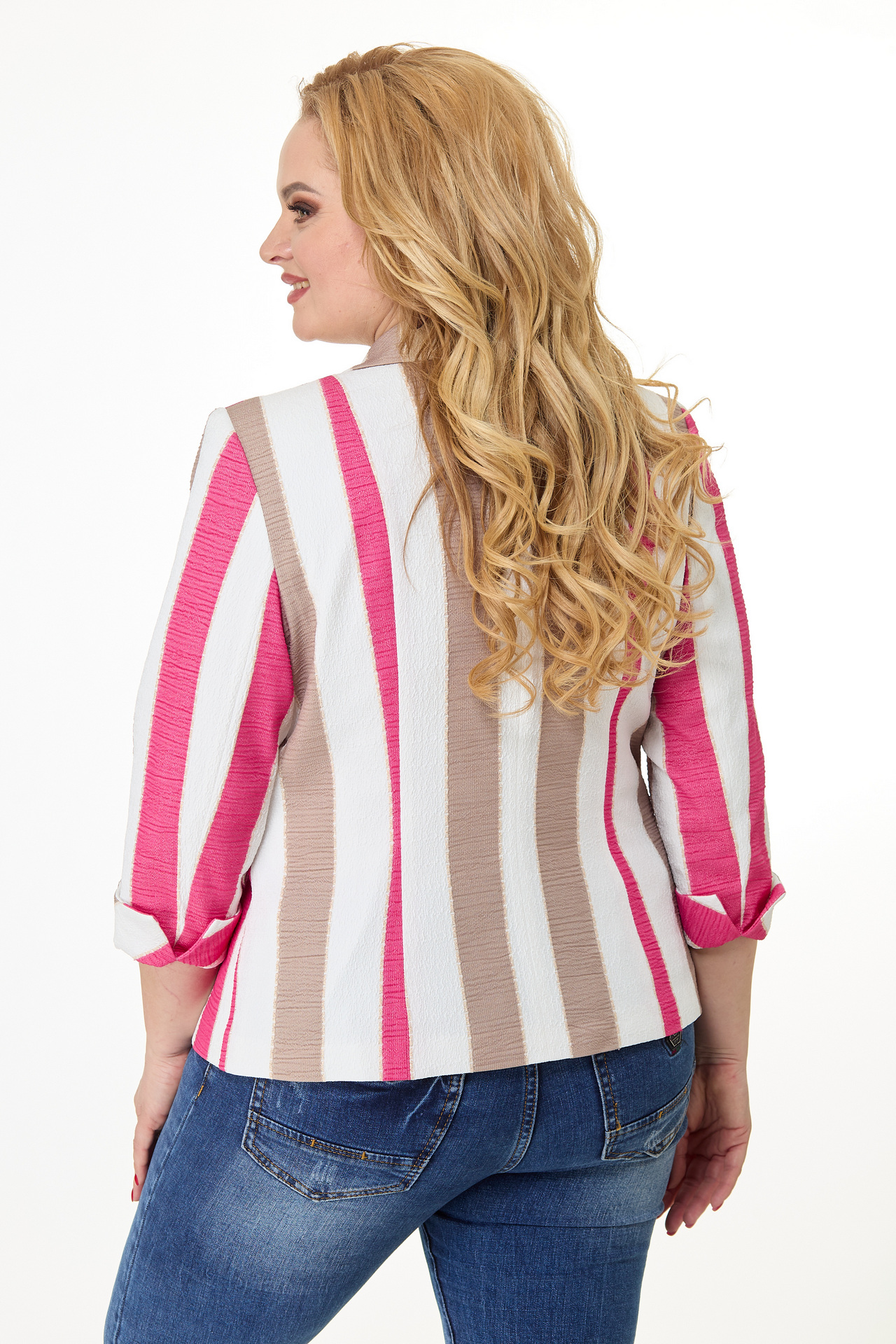 ст. цена1799руб.! Жакет БЕЛЭЛЬСТИЛЬ 203 молочный коричнево-розовая полоска