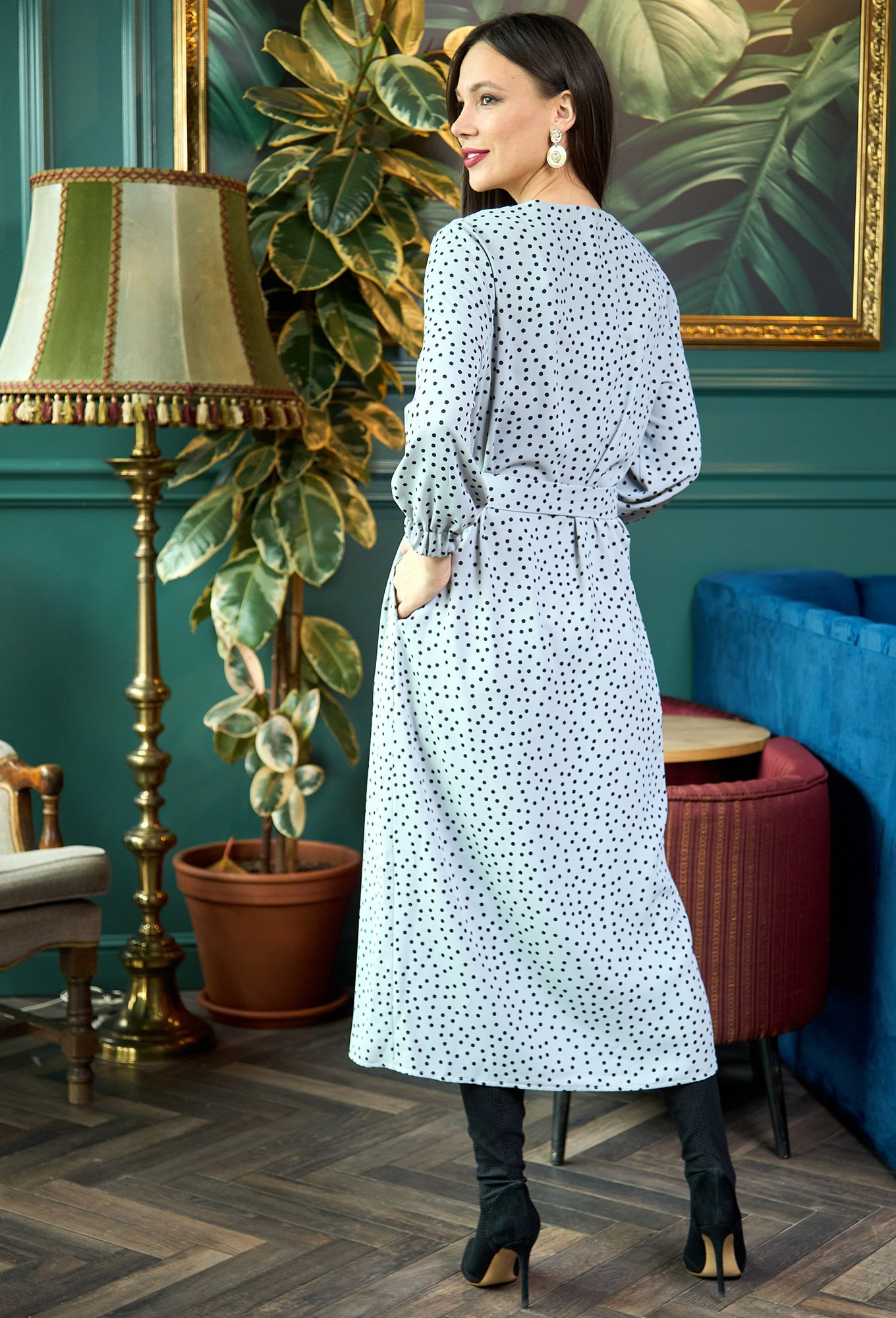 ст. цена2499руб.! Платье Anastasia Mak 903 серо-голубой горох