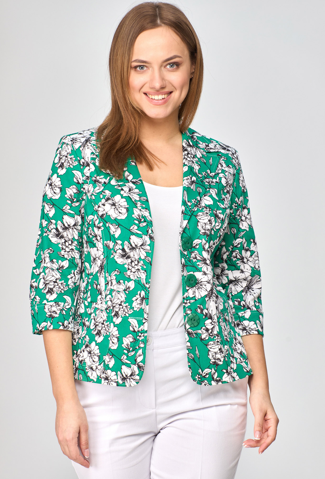 ст. цена1799руб.! Жакет БЕЛЭЛЬСТИЛЬ 203 зеленый черно-белые цветы