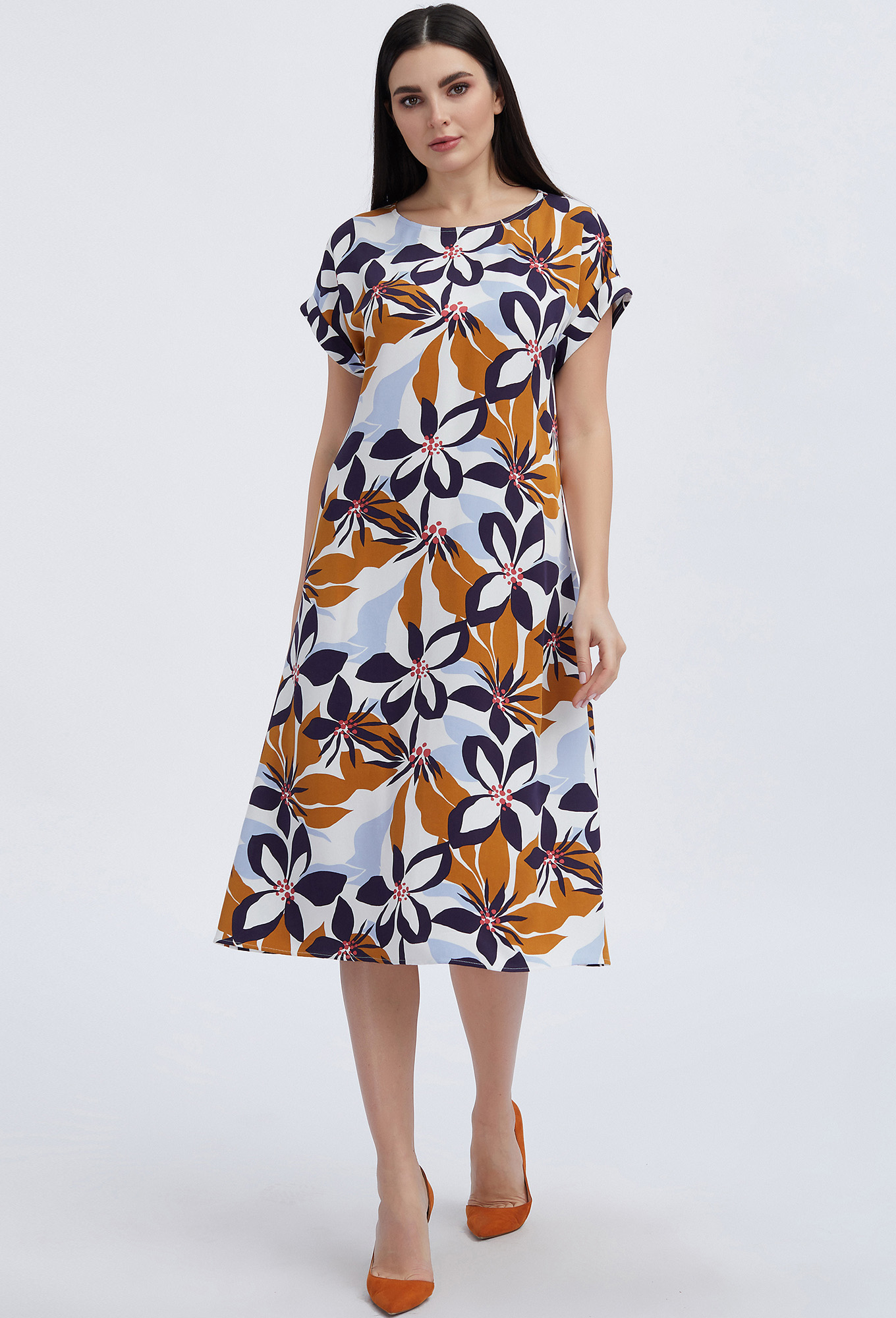 ст. цена2499руб.! Платье Bazalini 4430 коричнево-синий цветы