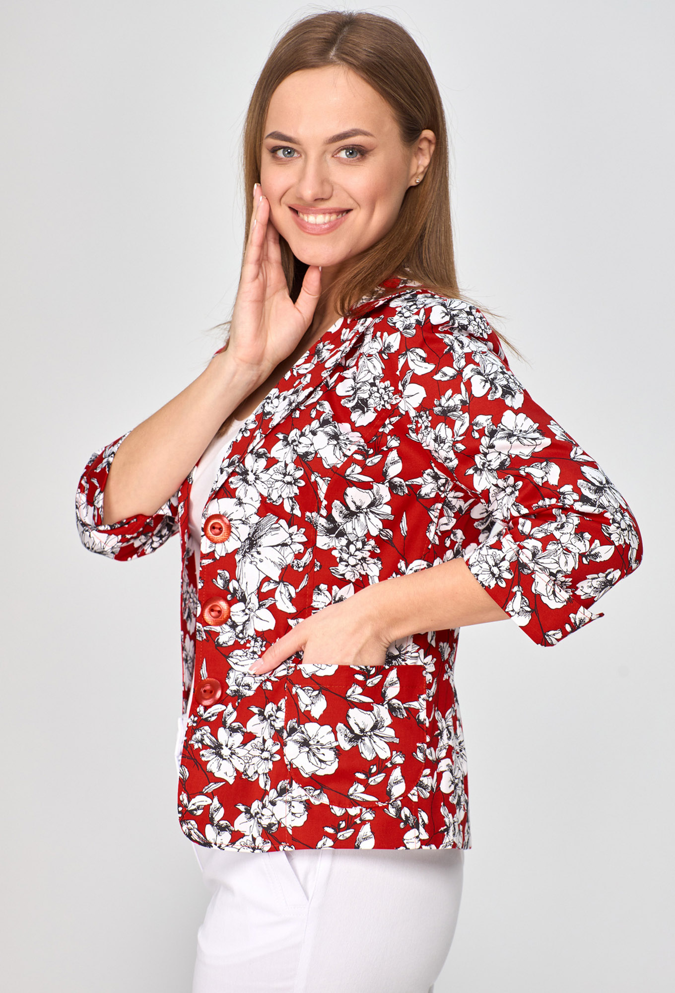 ст. цена1799руб.! Жакет БЕЛЭЛЬСТИЛЬ 203 красный черно-белые цветы