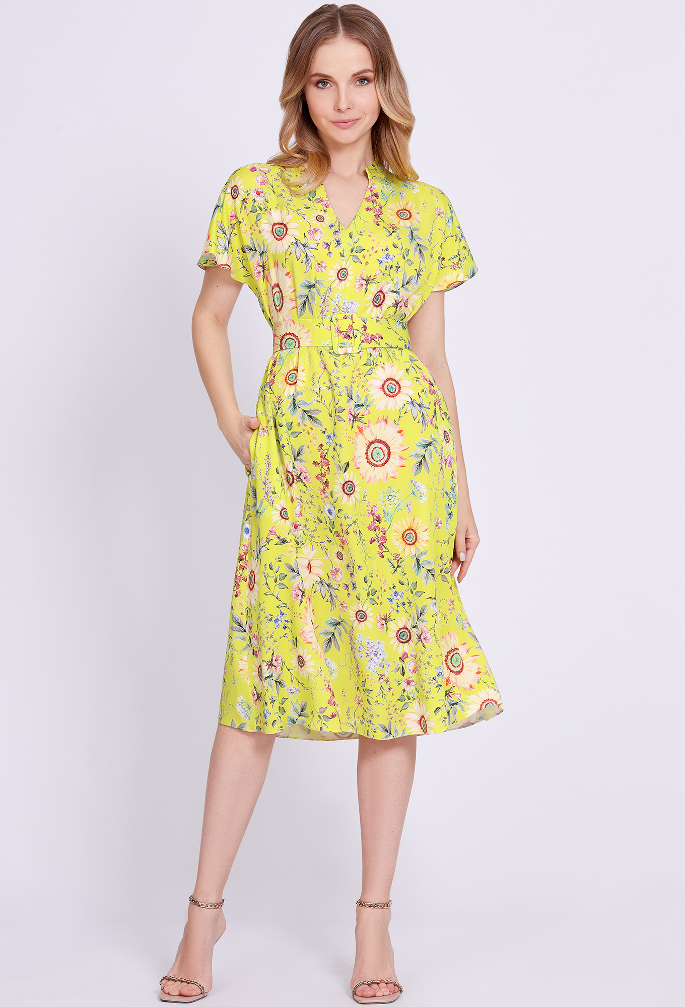 ст. цена2499руб.! Платье Bazalini 4589 салатовый цветы