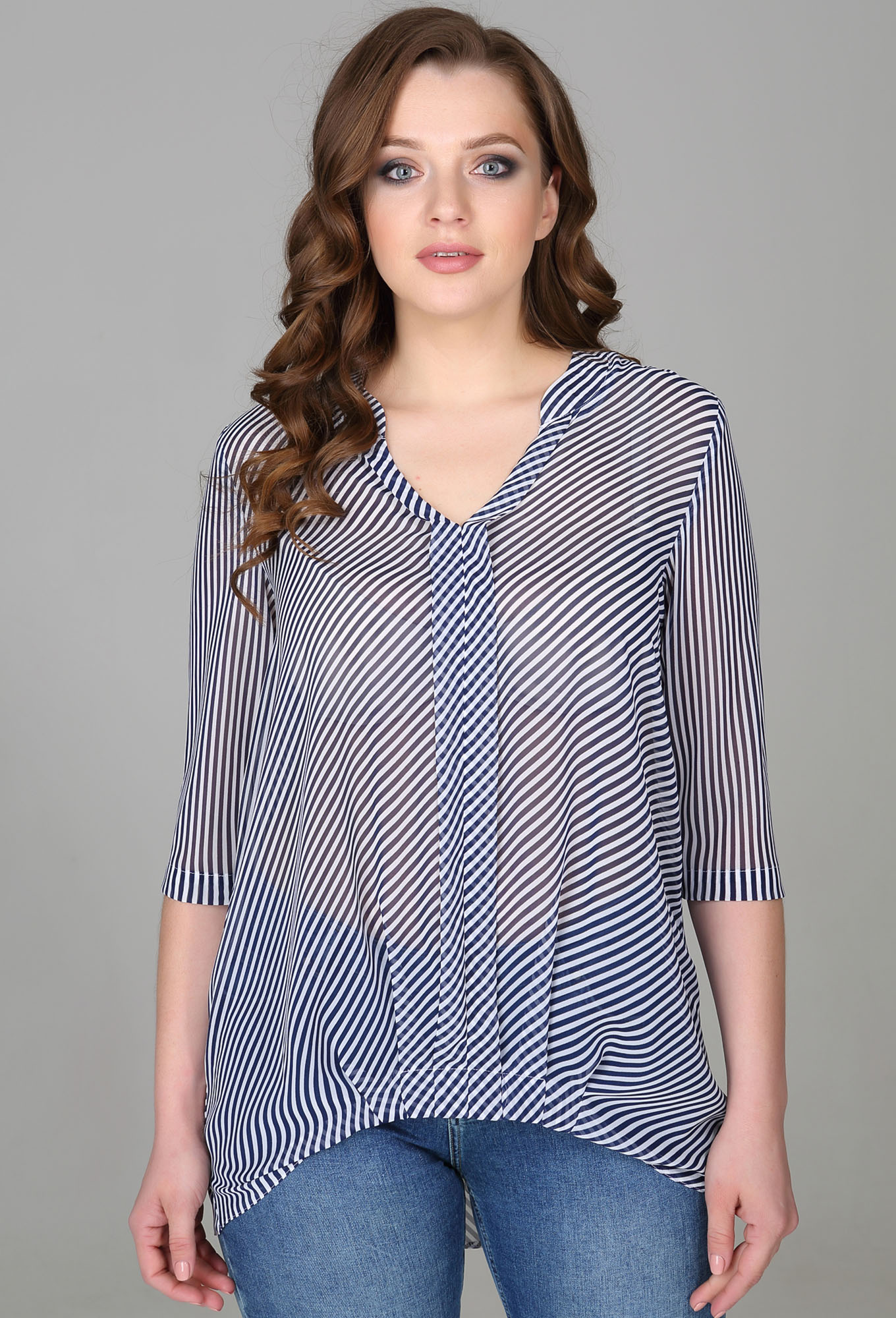 ст. цена1299руб.! Блуза МЕДЕЯ И К 1854 бело-синяя полоска