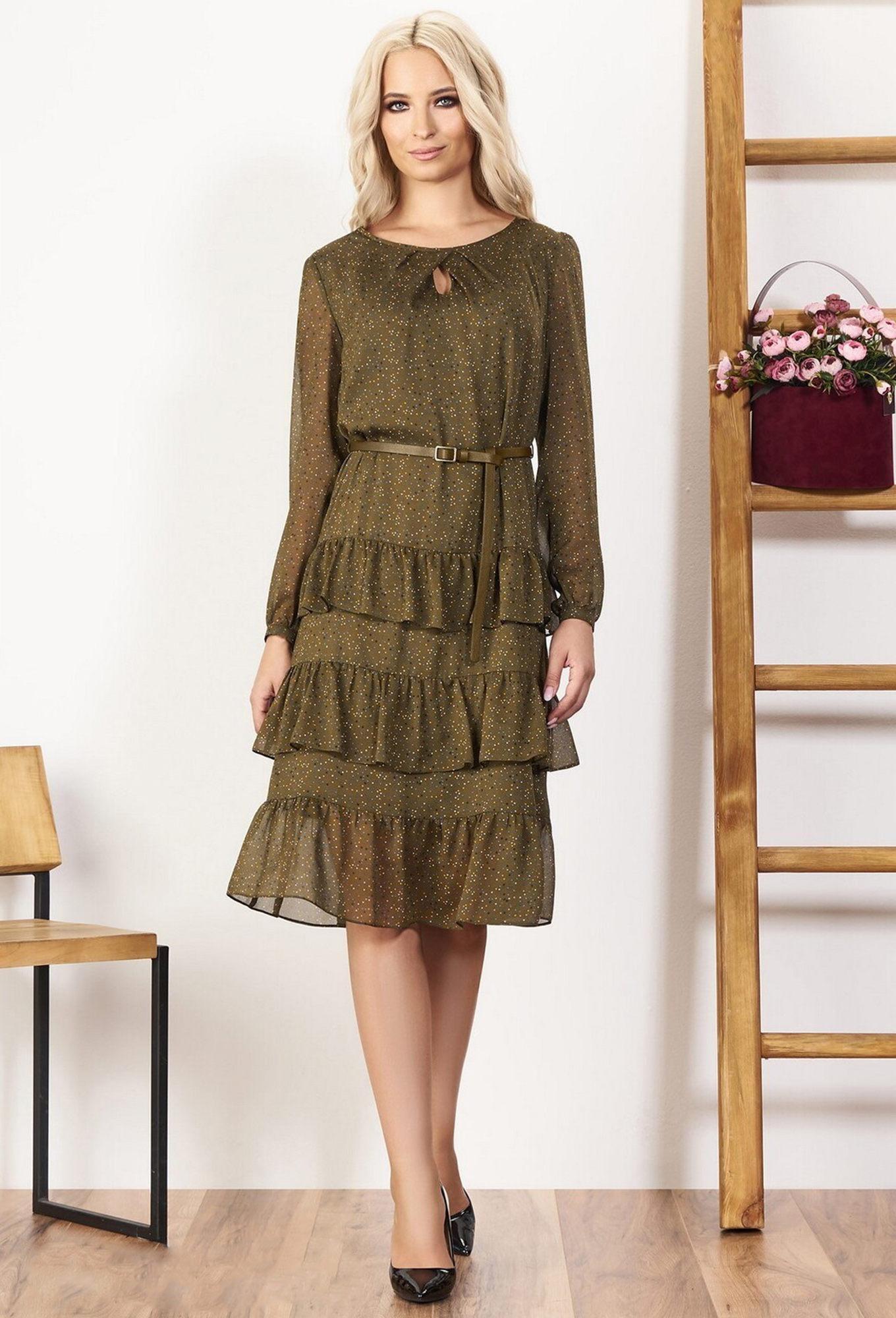 ст. цена1999руб.! Платье Bazalini 3467 хаки горох