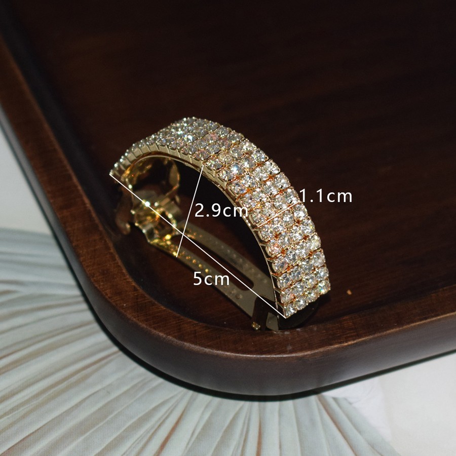 Круглая заколка-автомат для хвоста со стразами, 5 см.